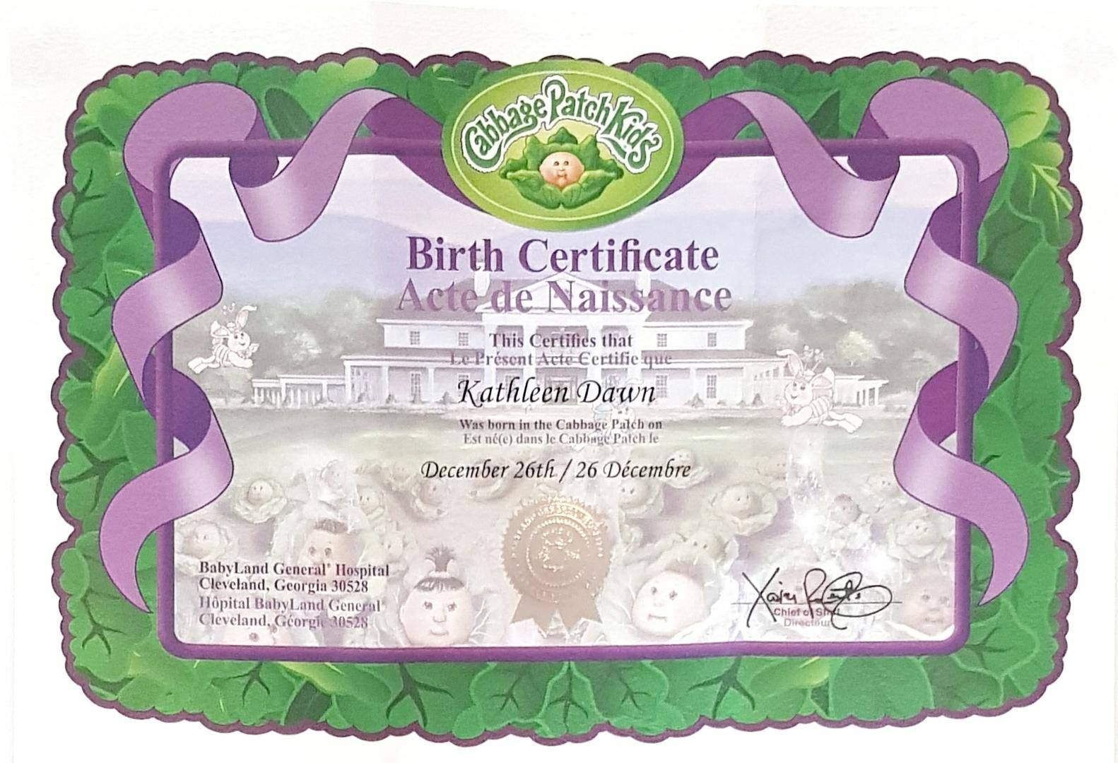 Cabbage Patch Certificate Clearance for Free Printable Cabbage Patch Birth Certificate