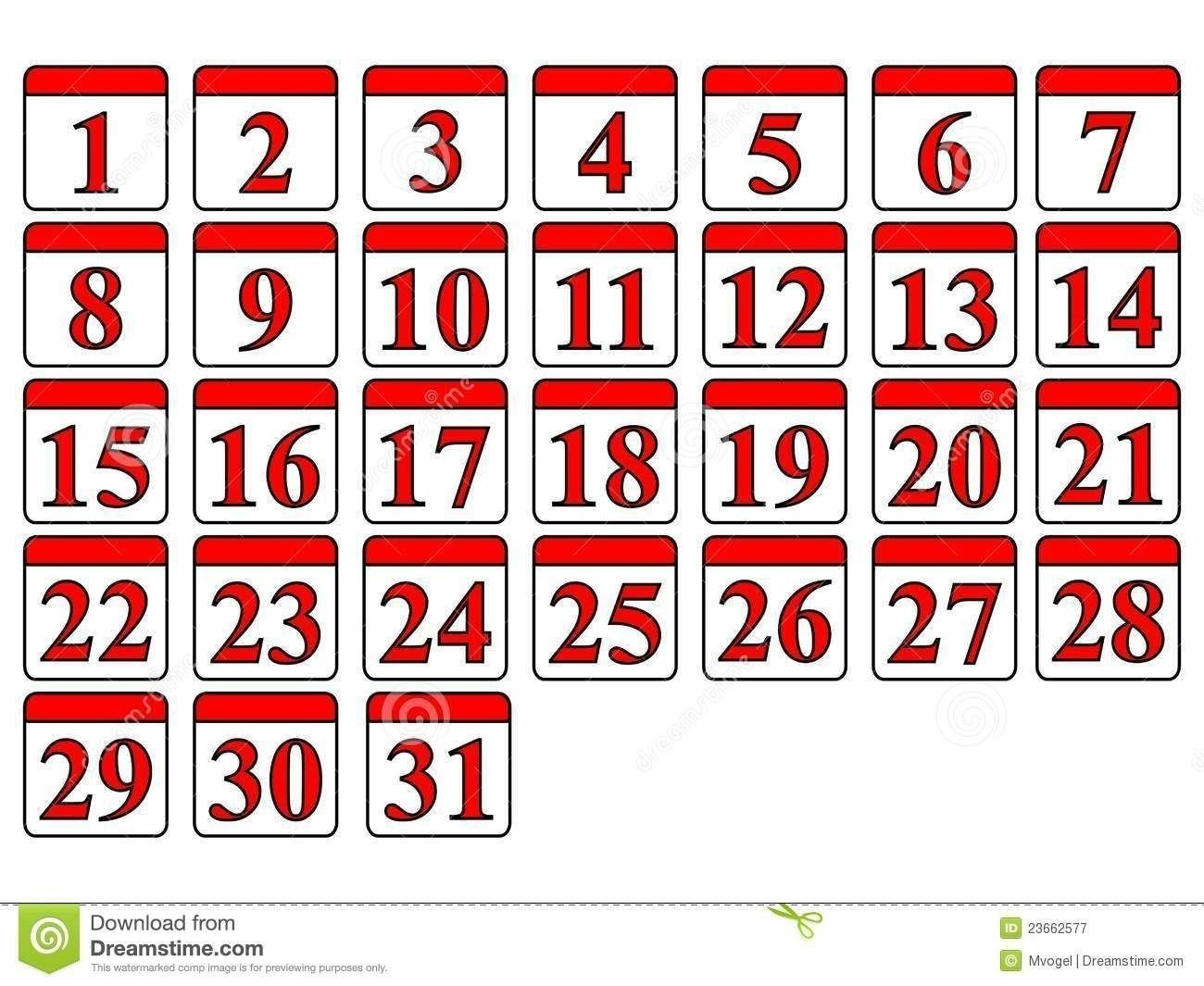 Calendar Numbers 1-31 throughout Free Printable Calendar Numbers 1 31