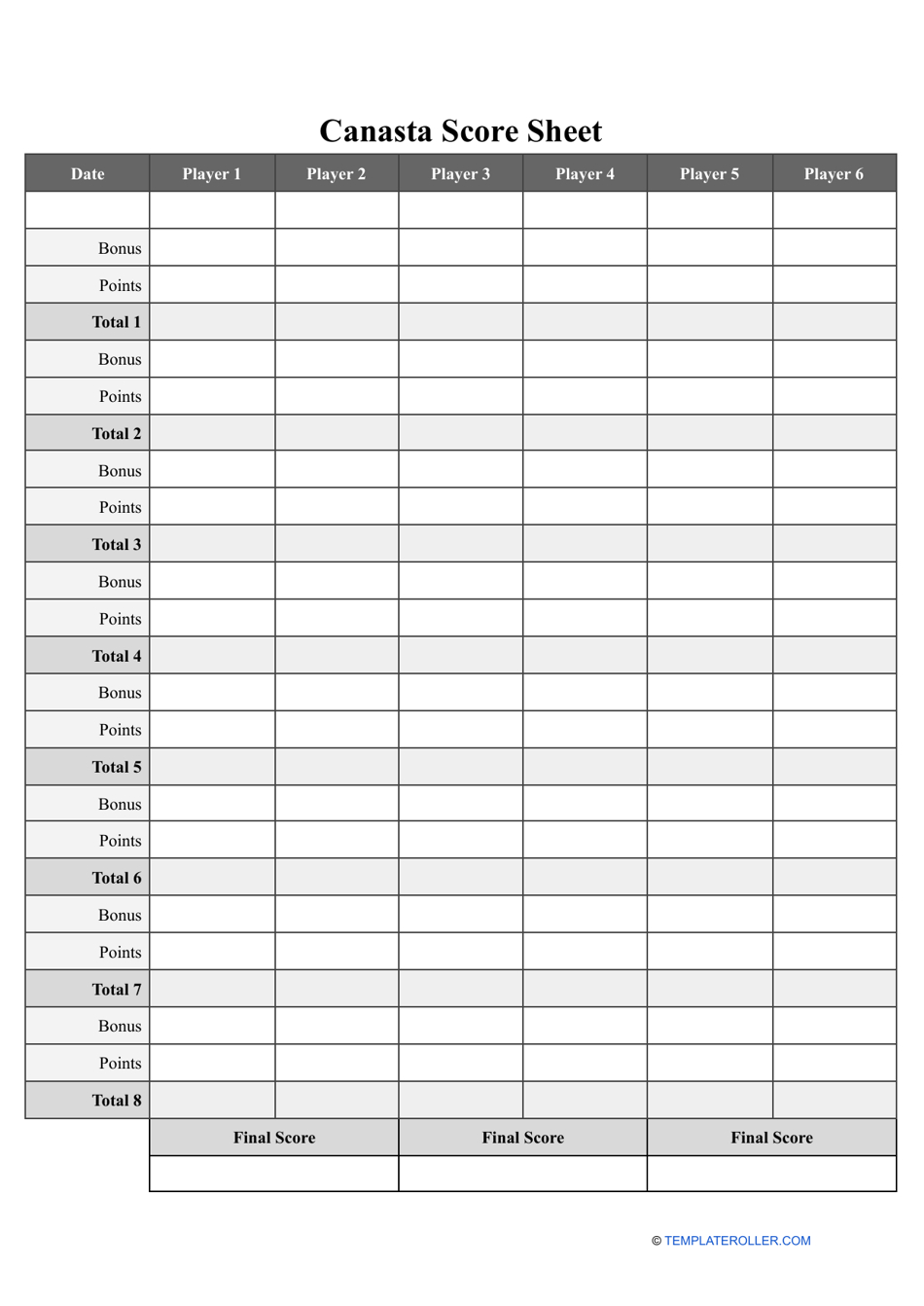 Canasta Score Sheet Template Download Printable Pdf | Templateroller regarding Free Printable Canasta Score Sheet