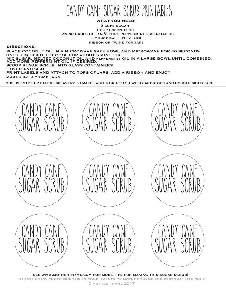 Candy Cane Sugar Scrub + Free Printable Labels - Mother Thyme intended for Free Printable Sugar Scrub Tags