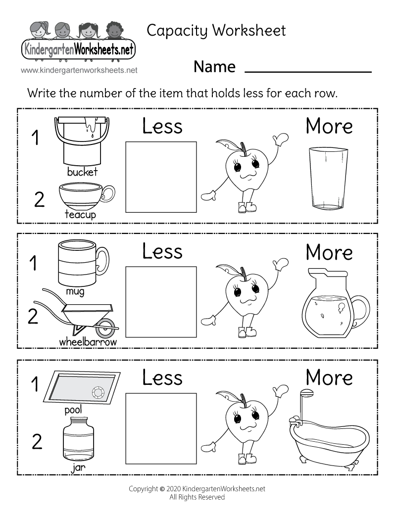 Capacity Worksheet - Free Printable, Digital, &amp;amp; Pdf within Kindergarten Measurement Worksheets