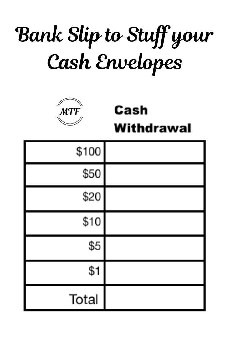 Cash Envelopes Bank Slip For Budgeting in Teller Slip Printable Free