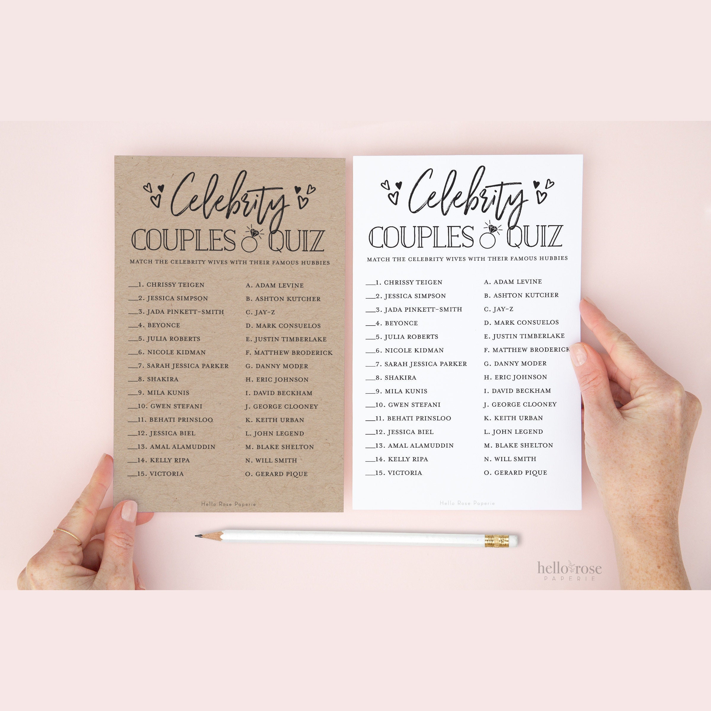 Celebrity Couples Quiz + Answer Key . Printable Bridal Shower Game for Famous Couples Trivia Questions and Answers Printable