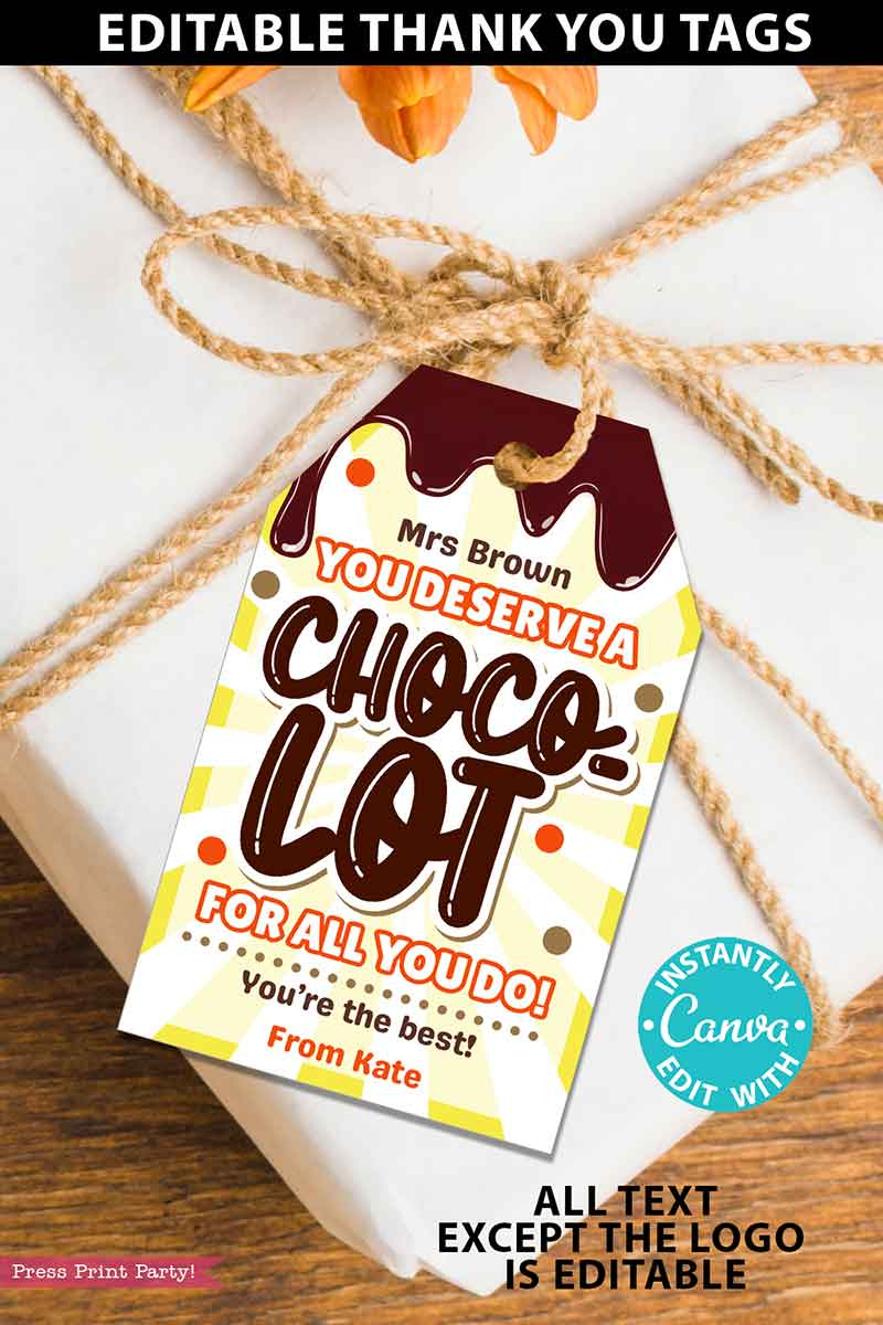 Chocolate Bar Thank You Printable Gift Tag - Choco-Lot - Press in Thanks a Choco Lot Free Printable