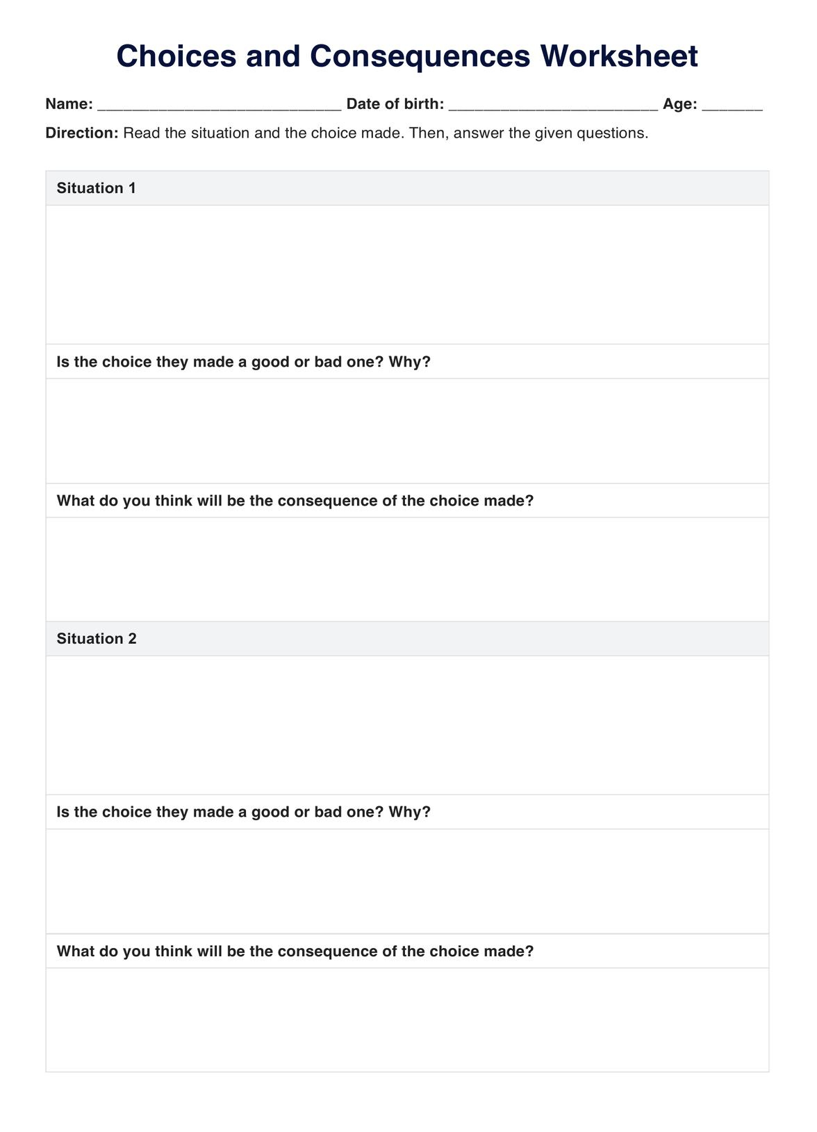 Choices And Consequences Worksheets &amp;amp; Example | Free Pdf Download regarding Free Printable Actions And Consequences Worksheets