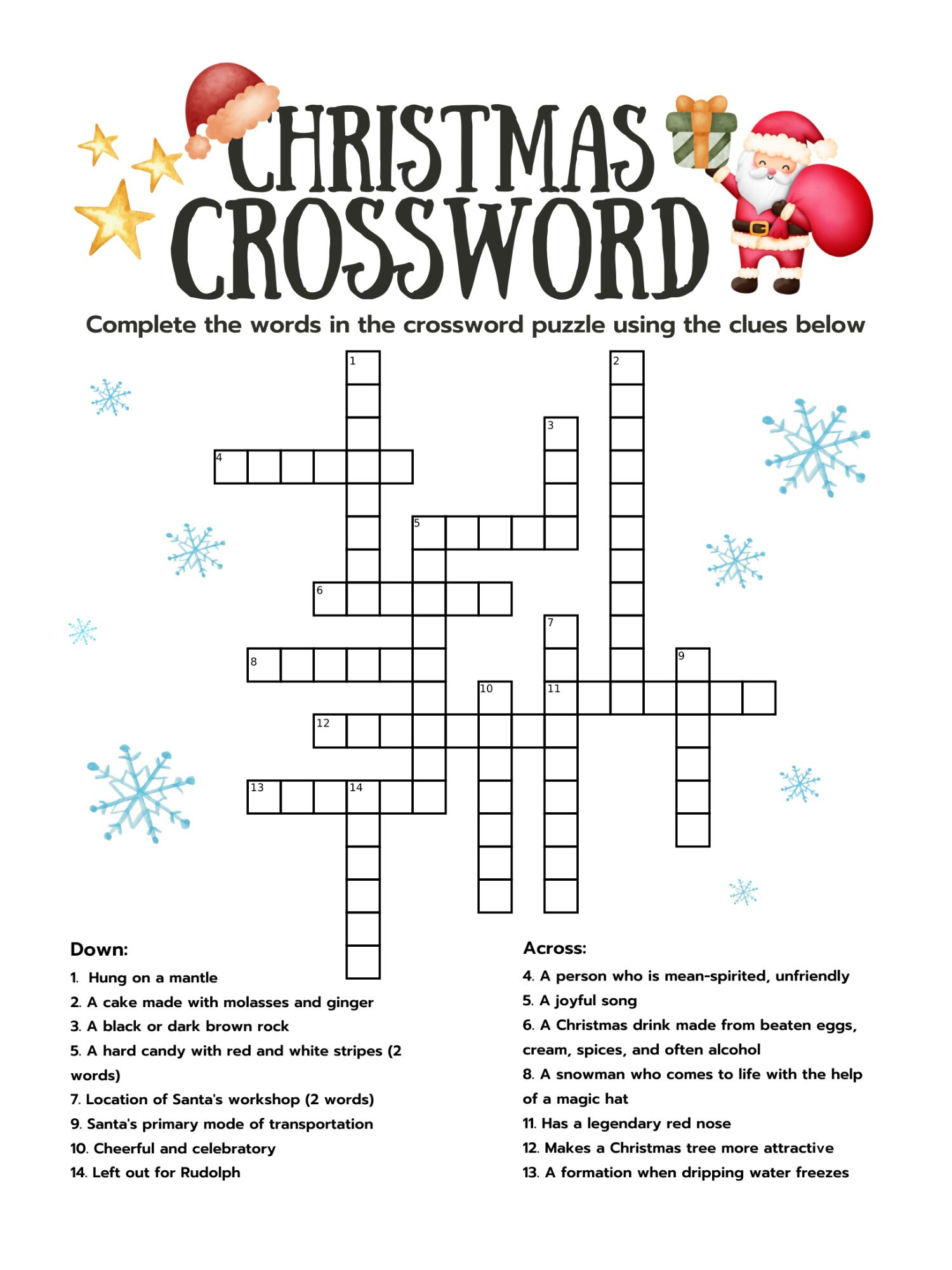 Christmas Crossword, Crossword With Answer Key, Printable with Xmas Crossword Puzzles Printable