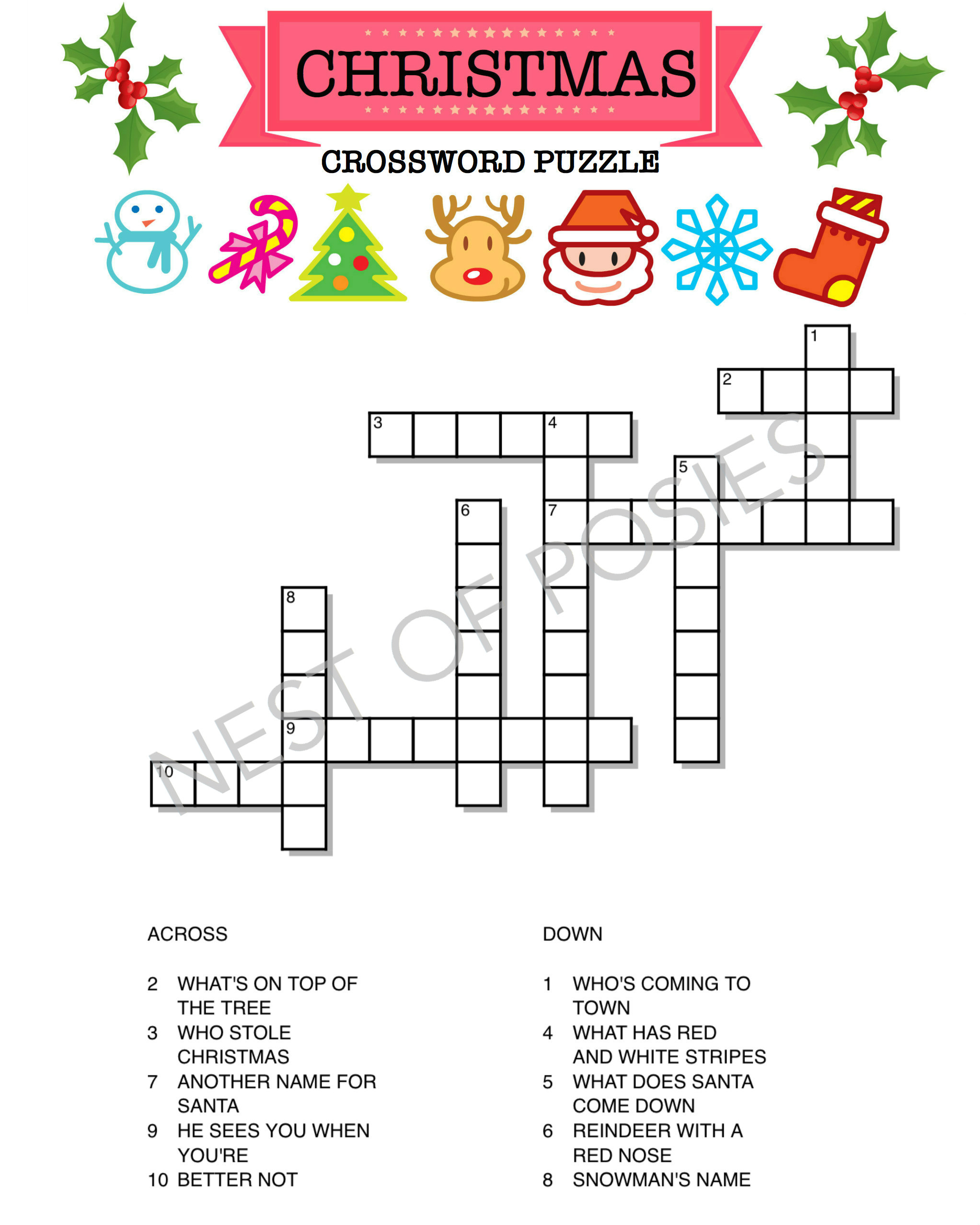 Christmas Crossword Puzzle Logo - Nest Of Posies with Xmas Crossword Printable