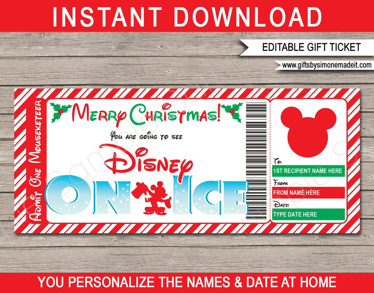 Christmas Disney On Ice Gift Ticket Template | Gift Voucher for Free Printable Disney on Ice Ticket Template