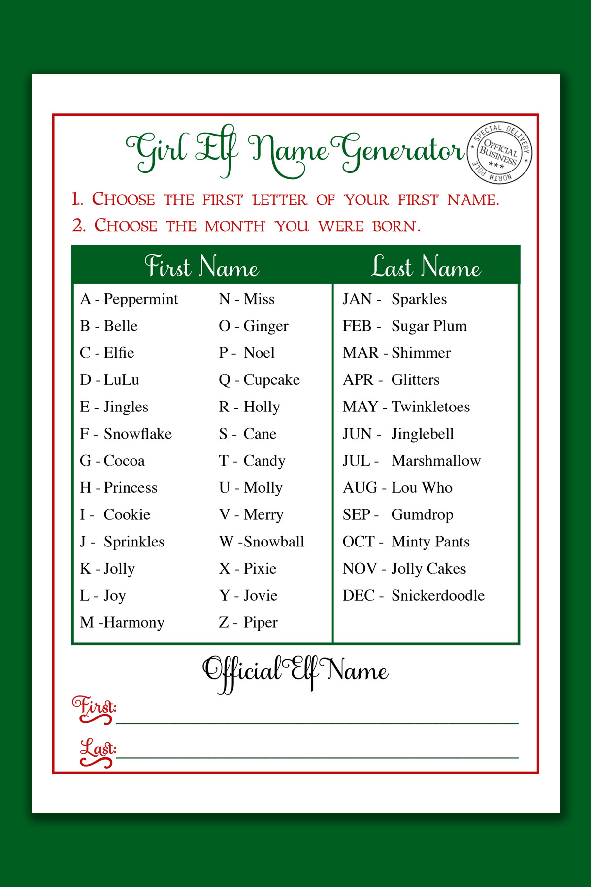 Christmas Elf Name Generator Printable - Free Elf On The Shelf in Elf Name Printable Free