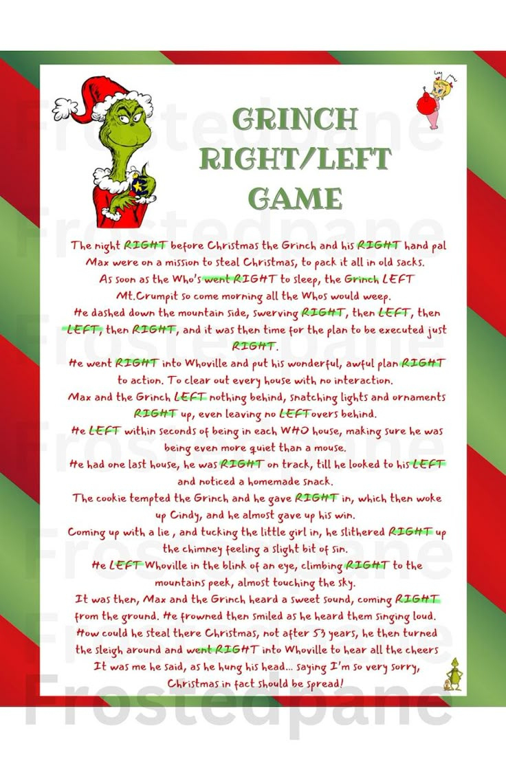 Christmas Left Right Grinch Game, Christmas Pass The Prize | Right pertaining to Free Printable Grinch Left Right Game