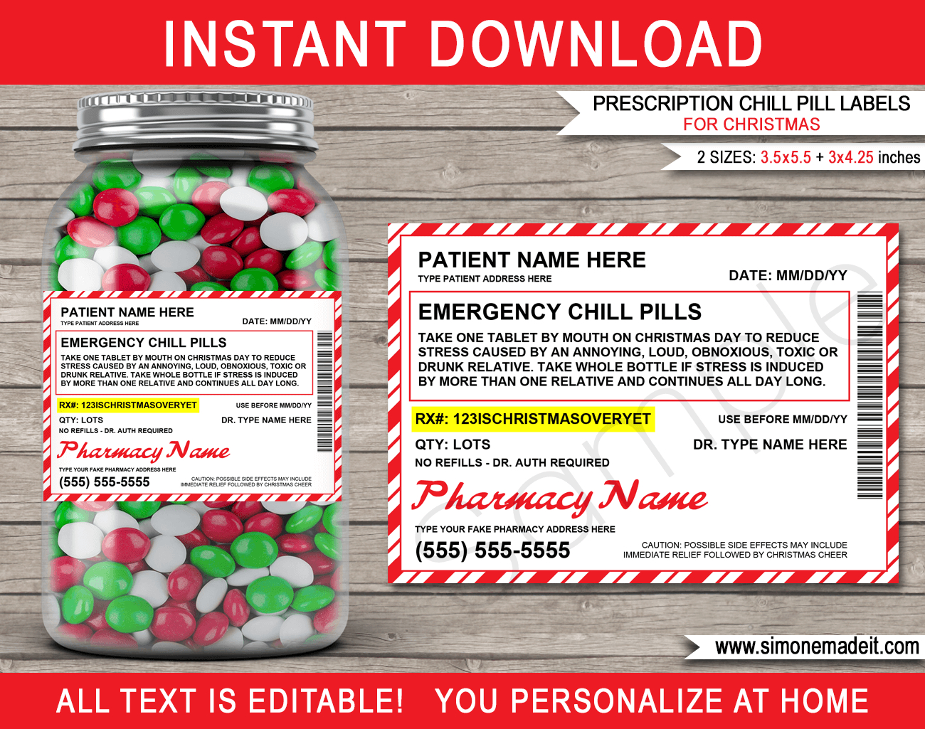Christmas Prescription Chill Pills (Walgreens) - For Jars with Free Printable Chill Pill Labels