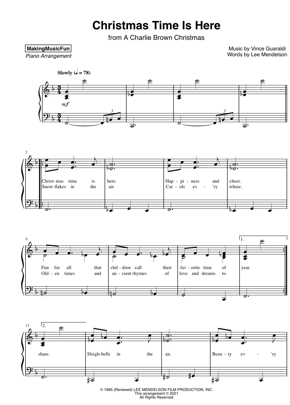 Christmas Time Is Here (Charlie Brown) | Easy Piano Sheet Music with regard to Easy Sheet Music For Piano Free Printable