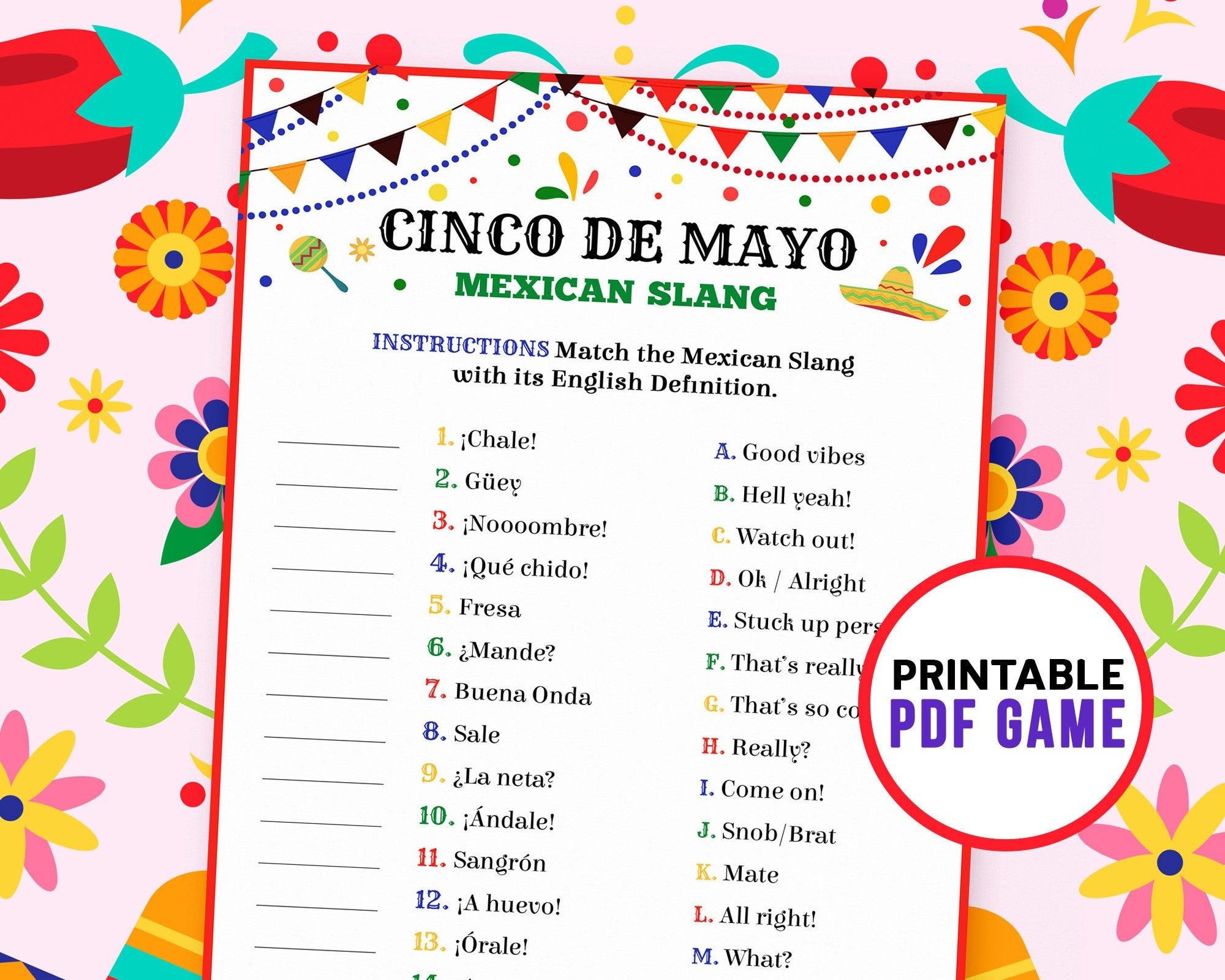 Cinco De Mayo Games - Mexican Slang Trivia | Printable Game within Cinco De Mayo Trivia Printable