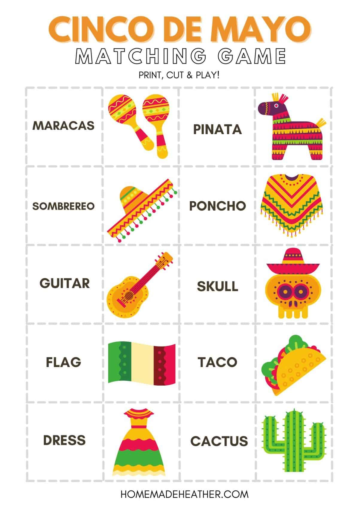 Cinco De Mayo Matching Game Printable » Homemade Heather regarding Free Printable Cinco De Mayo Games