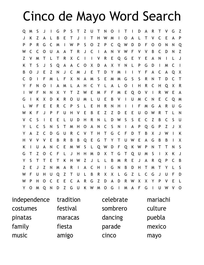 Cinco De Mayo Word Search - Wordmint inside Cinco De Mayo Word Search Printable
