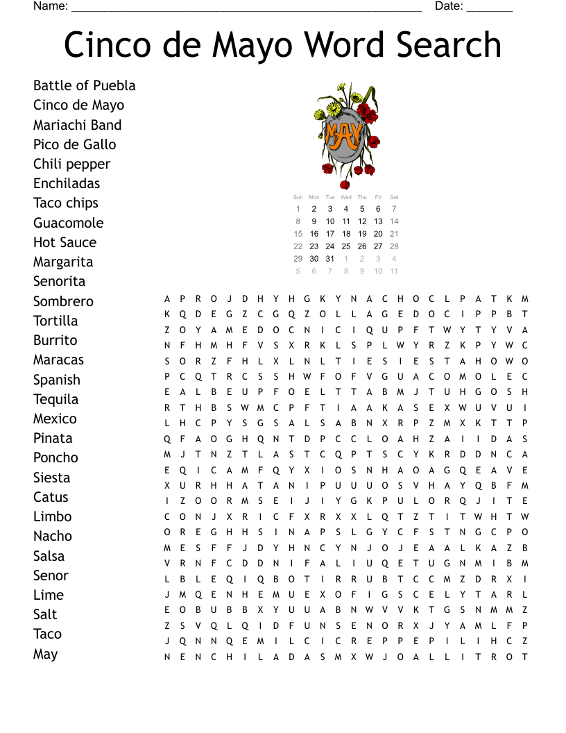 Cinco De Mayo Word Search - Wordmint regarding Cinco De Mayo Word Search Printable