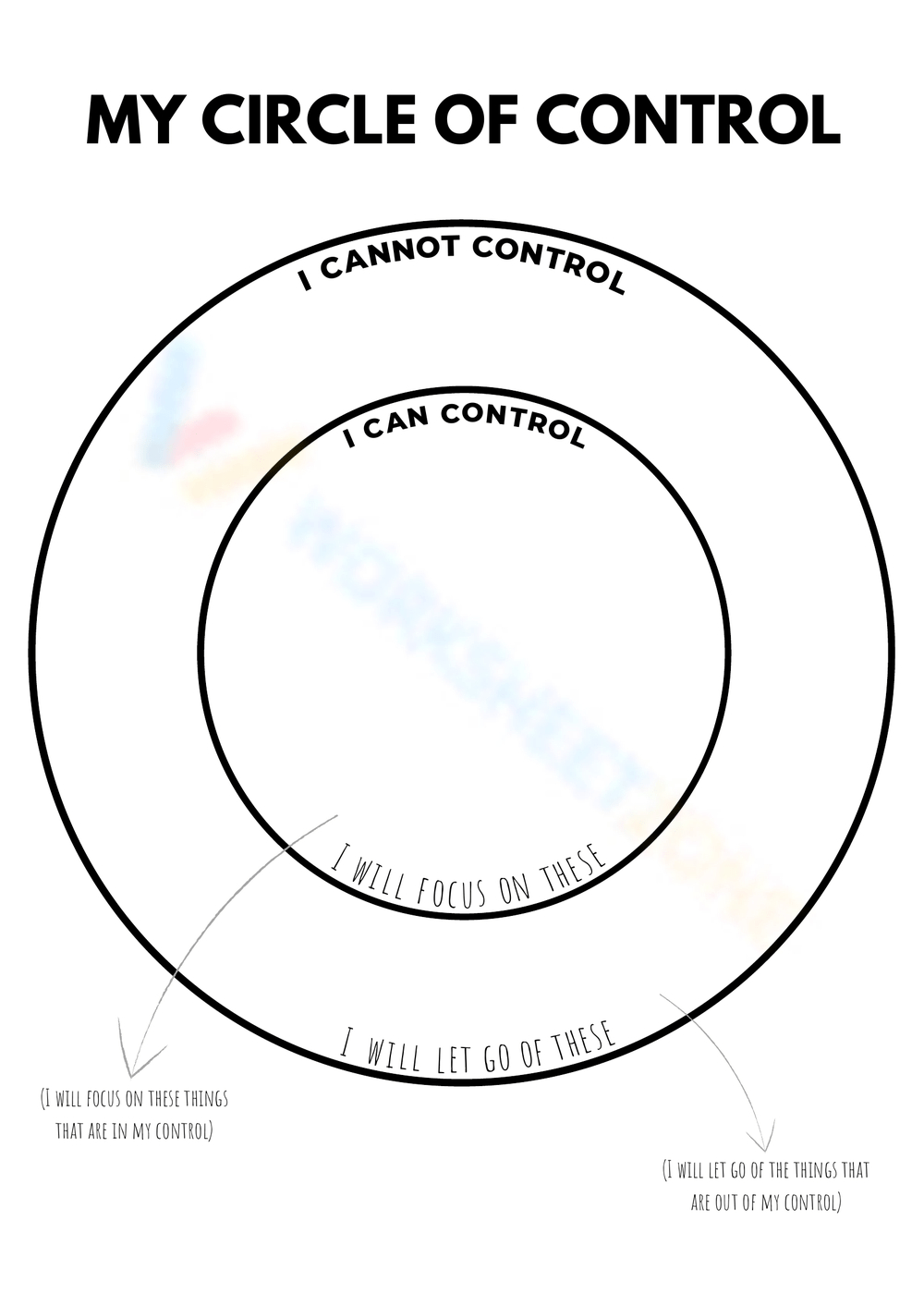 Circle Of Control Printable for Circle of Control Worksheet Printable