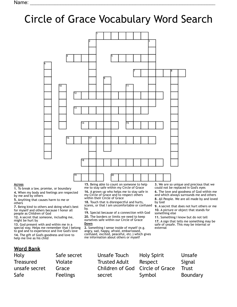 Circle Of Grace Vocabulary Word Search Crossword - Wordmint throughout Circle of Grace Printable