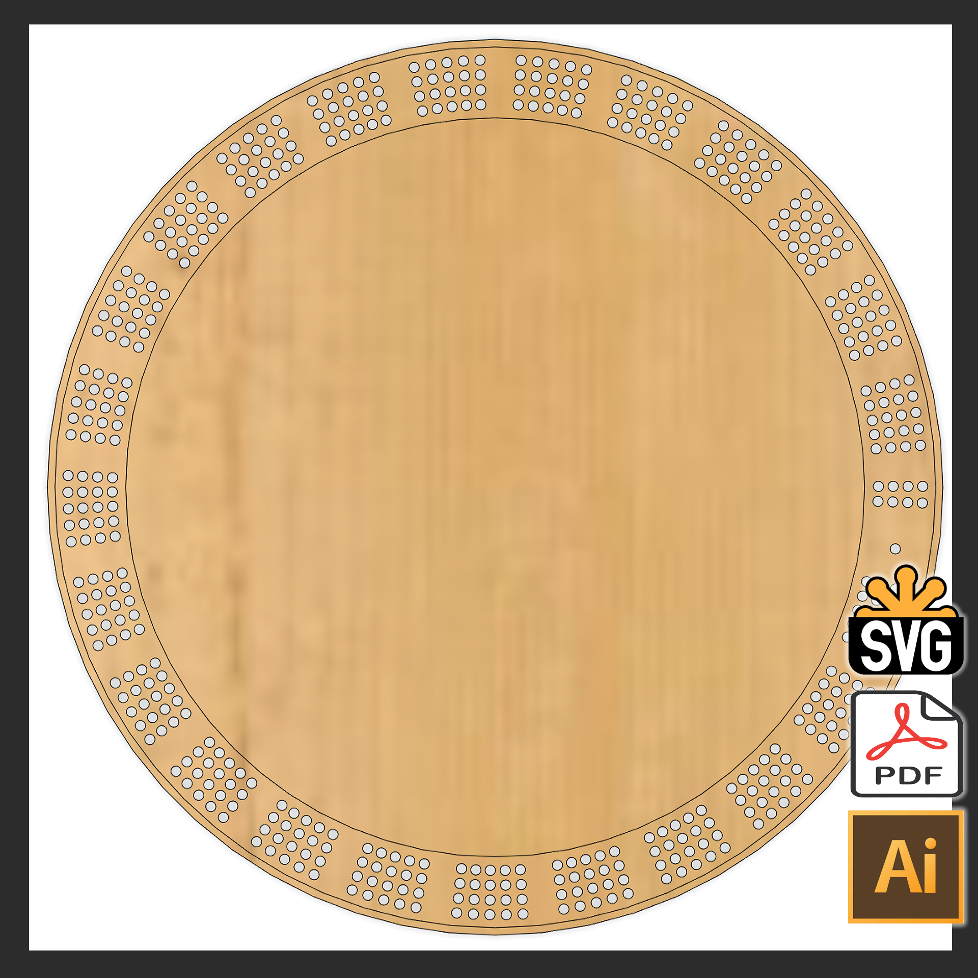 Circular Cribbage Template - (Laser Ready Digital Download - Svg, Ai, Pdf) intended for Free Printable Round Cribbage Board Template