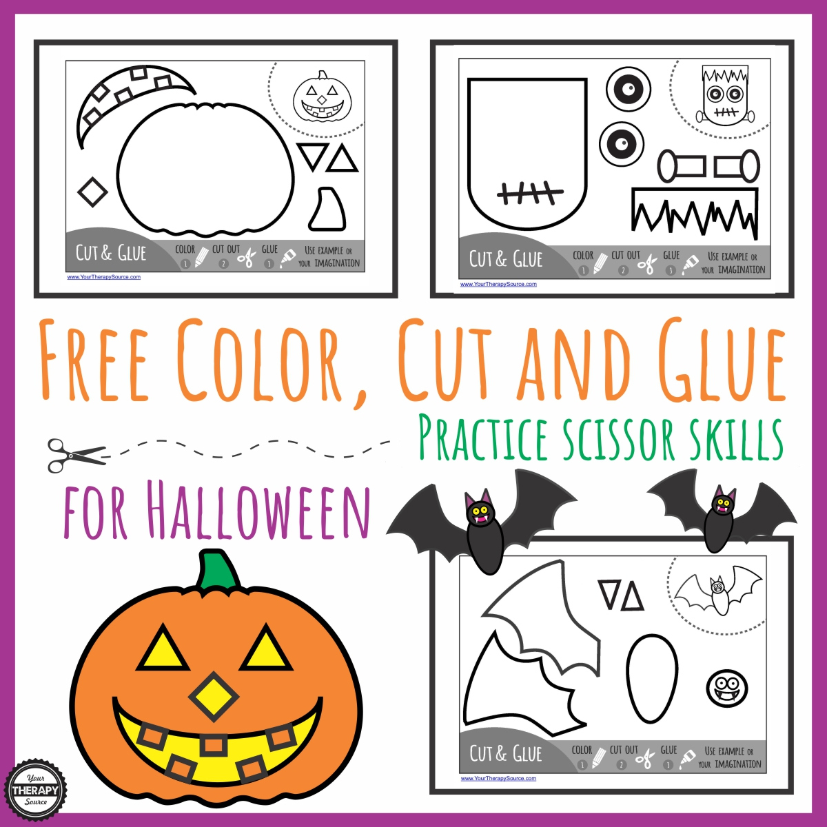 Color Cut Glue Halloween - Practice Scissor Skills - Your Therapy intended for Printable Halloween Cut and Paste
