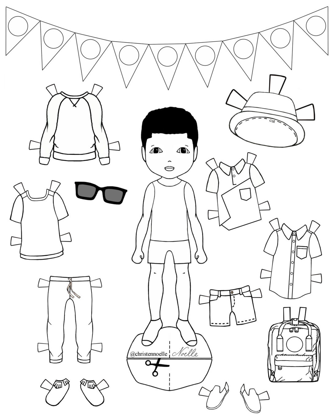 Color Me, Printable Black And White Paper Dolls, Hand Drawn with Paper Doll Printable Black And White