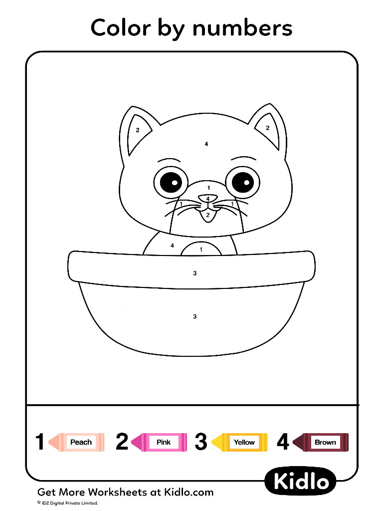 Colornumbers - Cats Worksheet #12 - Kidlo in Counting Cats Worksheet Printable