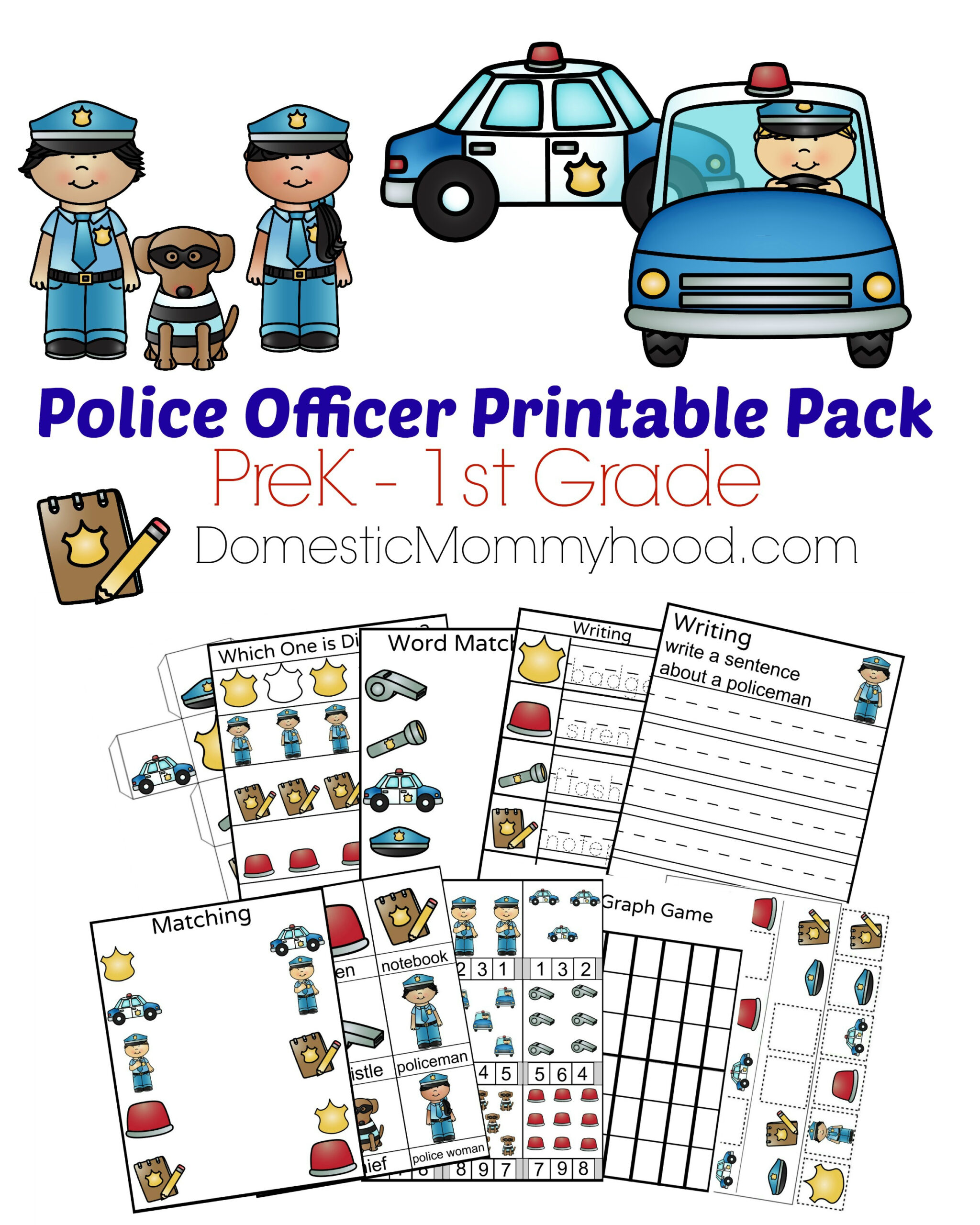 Community Helpers Week Theme Pre-K Printable (Police Officer for Free Printable Preschool Police Officer Worksheets
