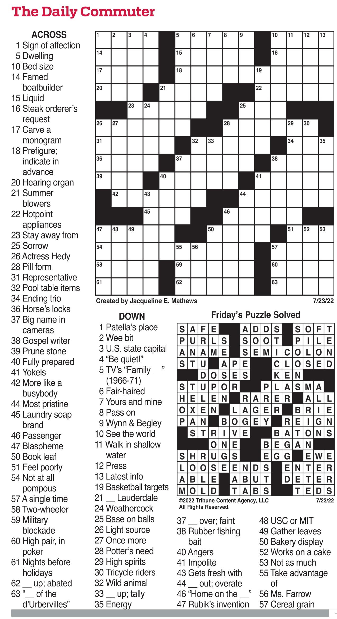 Commuter Daily Crossword - Puzzles - The Mercury News in The Daily Commuter Crossword Puzzle Printable Free