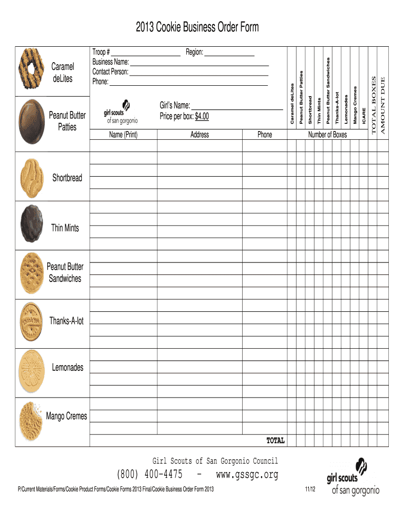 Cookie Order Form Template - Fill Online, Printable, Fillable with Girl Scout Cookie Order Form 2025 Printable Free