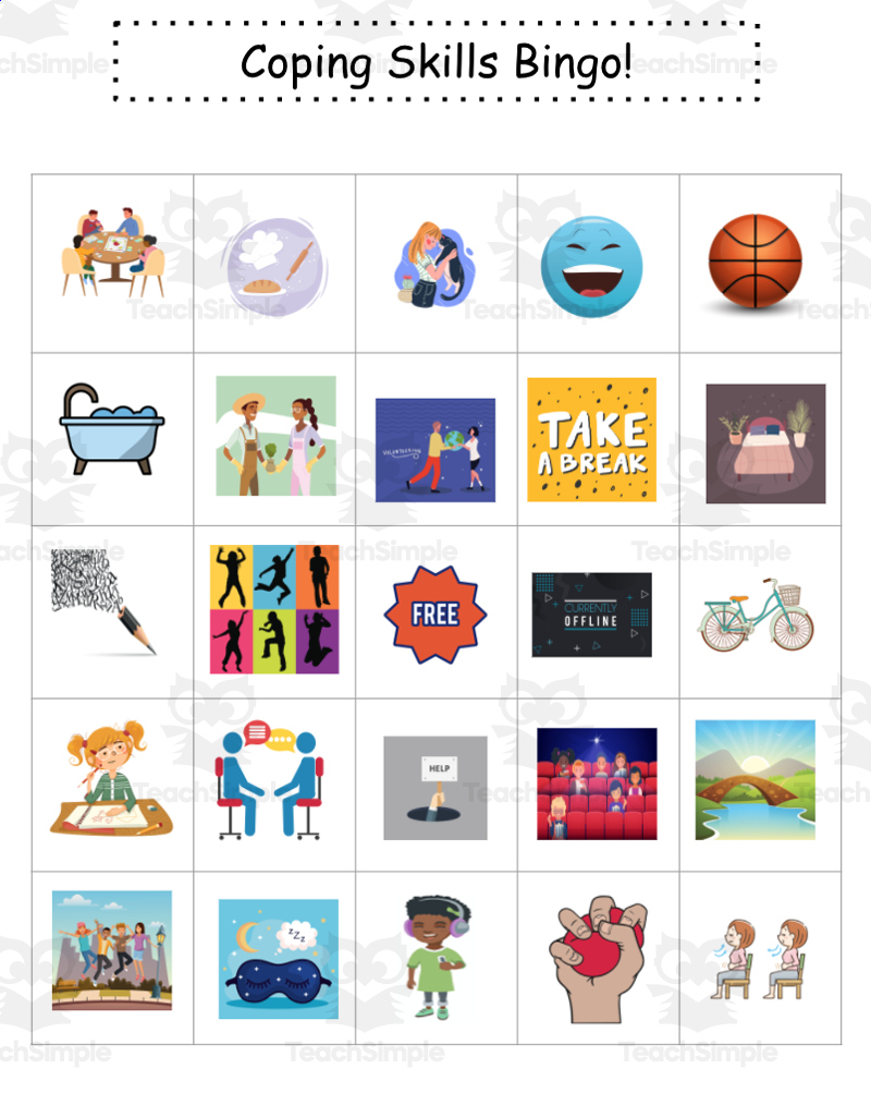 Coping Skills Bingoteach Simple in Coping Skills Bingo Free Printable