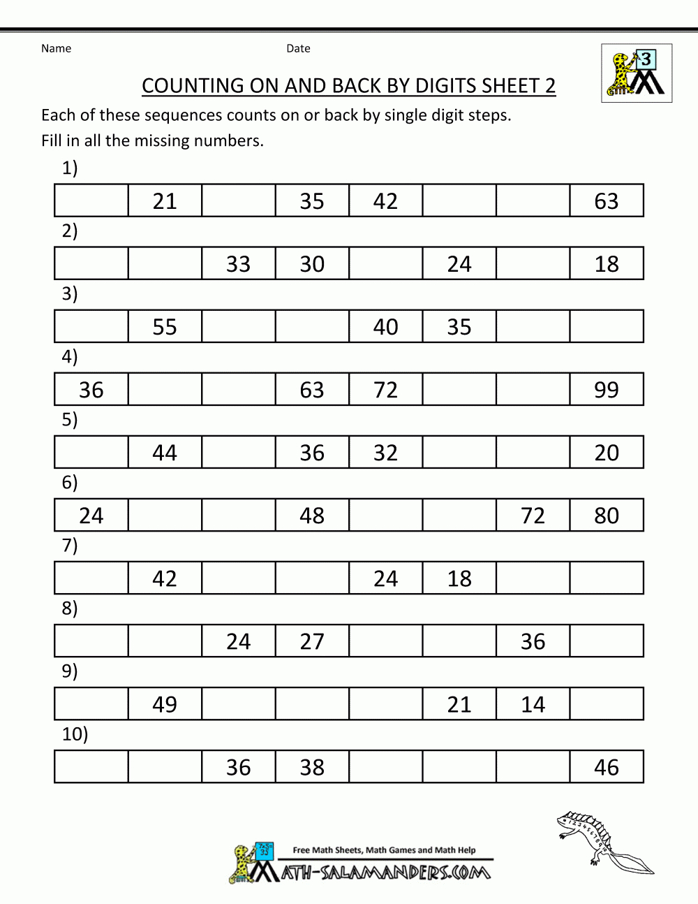 Counting On And Back Worksheets 3Rd Grade with regard to Free Printable Worksheets For 3Rd Grade
