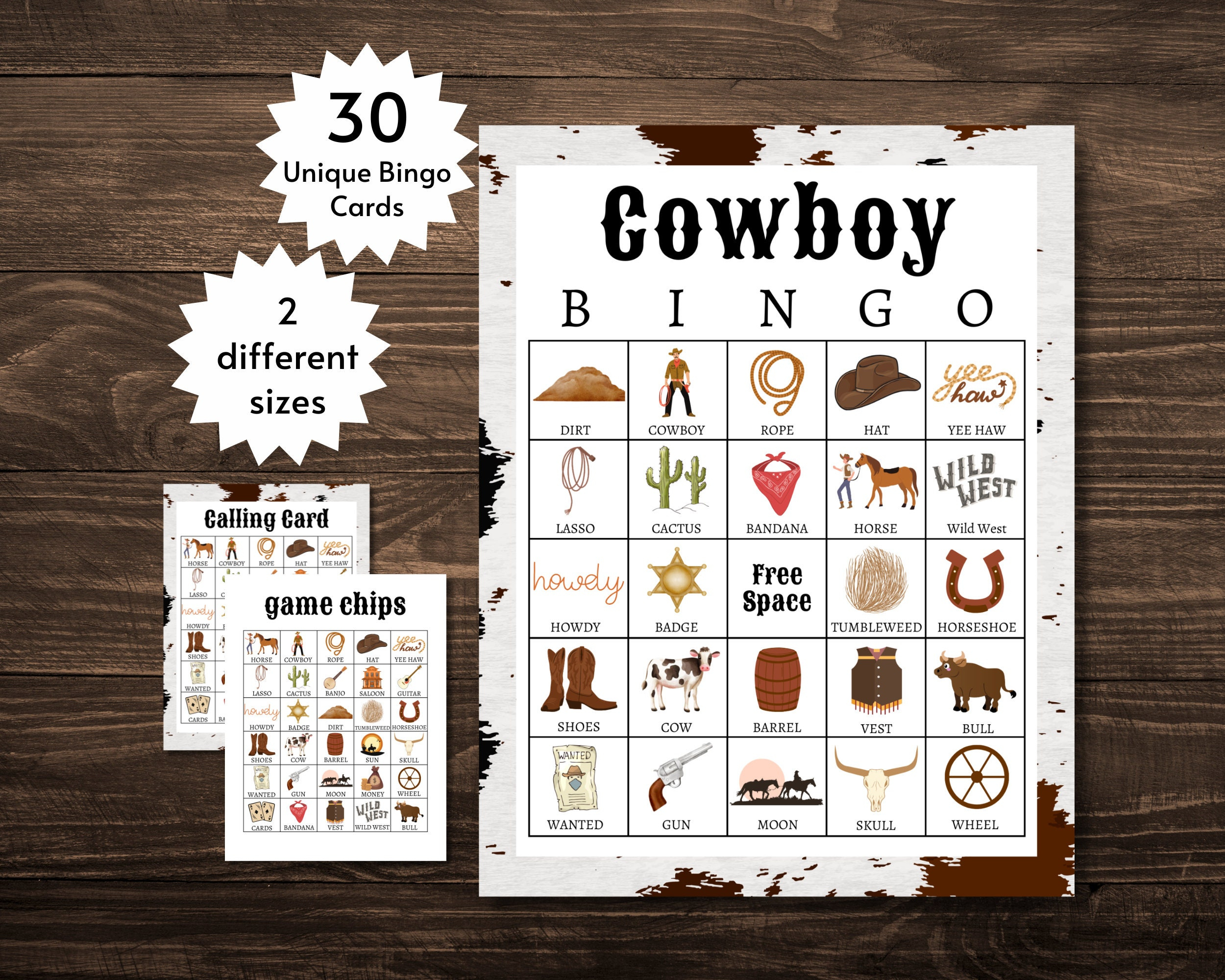 Cowboy Bingo Cards, Printable Wild West Party Game For Kids, Teens intended for Cowboy Bingo Printable Cards Free