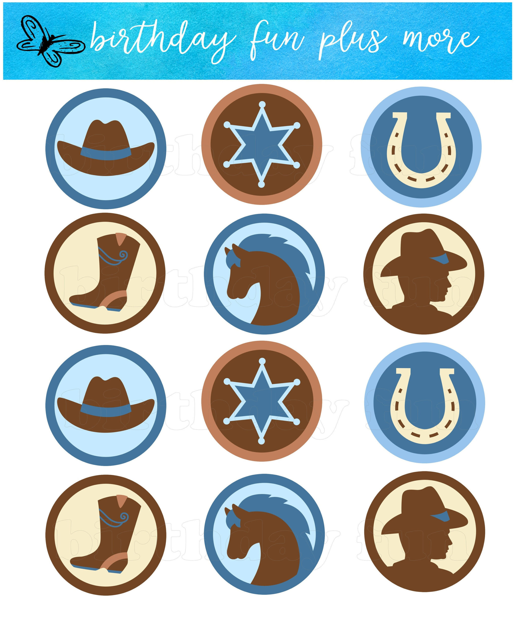 Cowboy Cupcake Toppers Printable Digital Cowboy Rounds Download Printable Cowboy Theme Cowboy Baby Shower Birthday Party pertaining to Cowboy Cake Topper Printable
