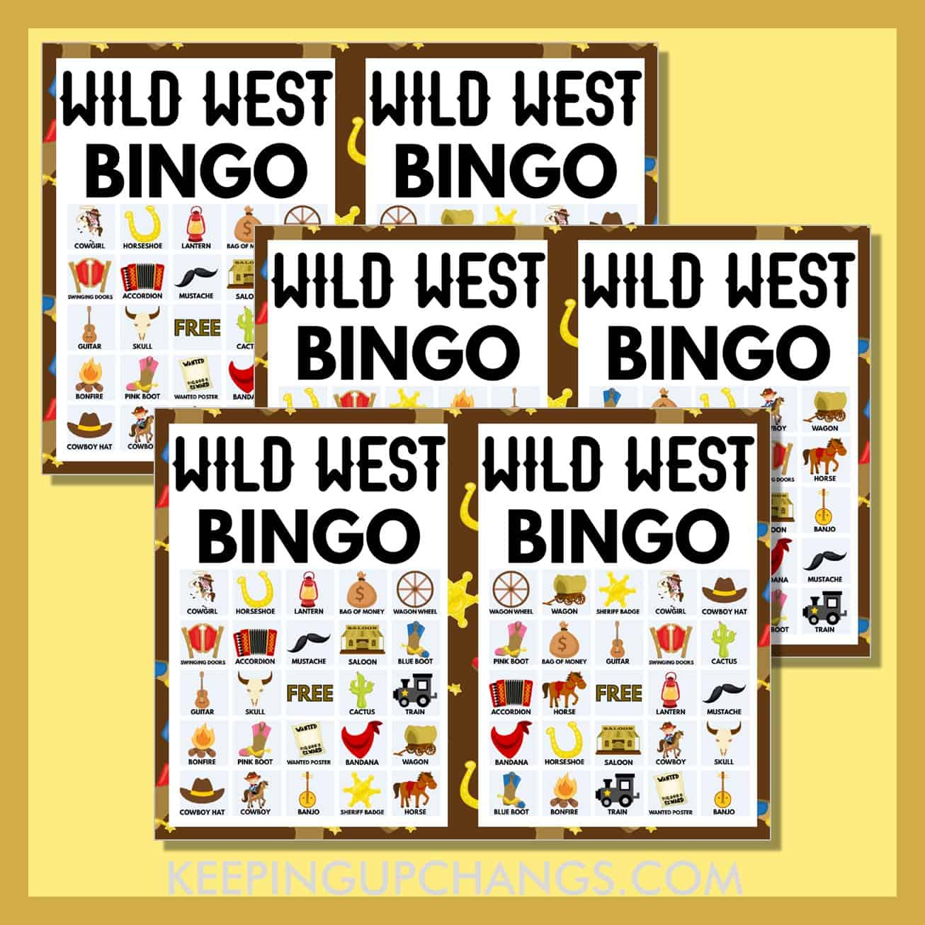 Cowboy Or Girl Bingo Pictures &amp; Words (5X5 &amp; 4X4 Grid) [Free intended for Cowboy Bingo Printable Cards Free