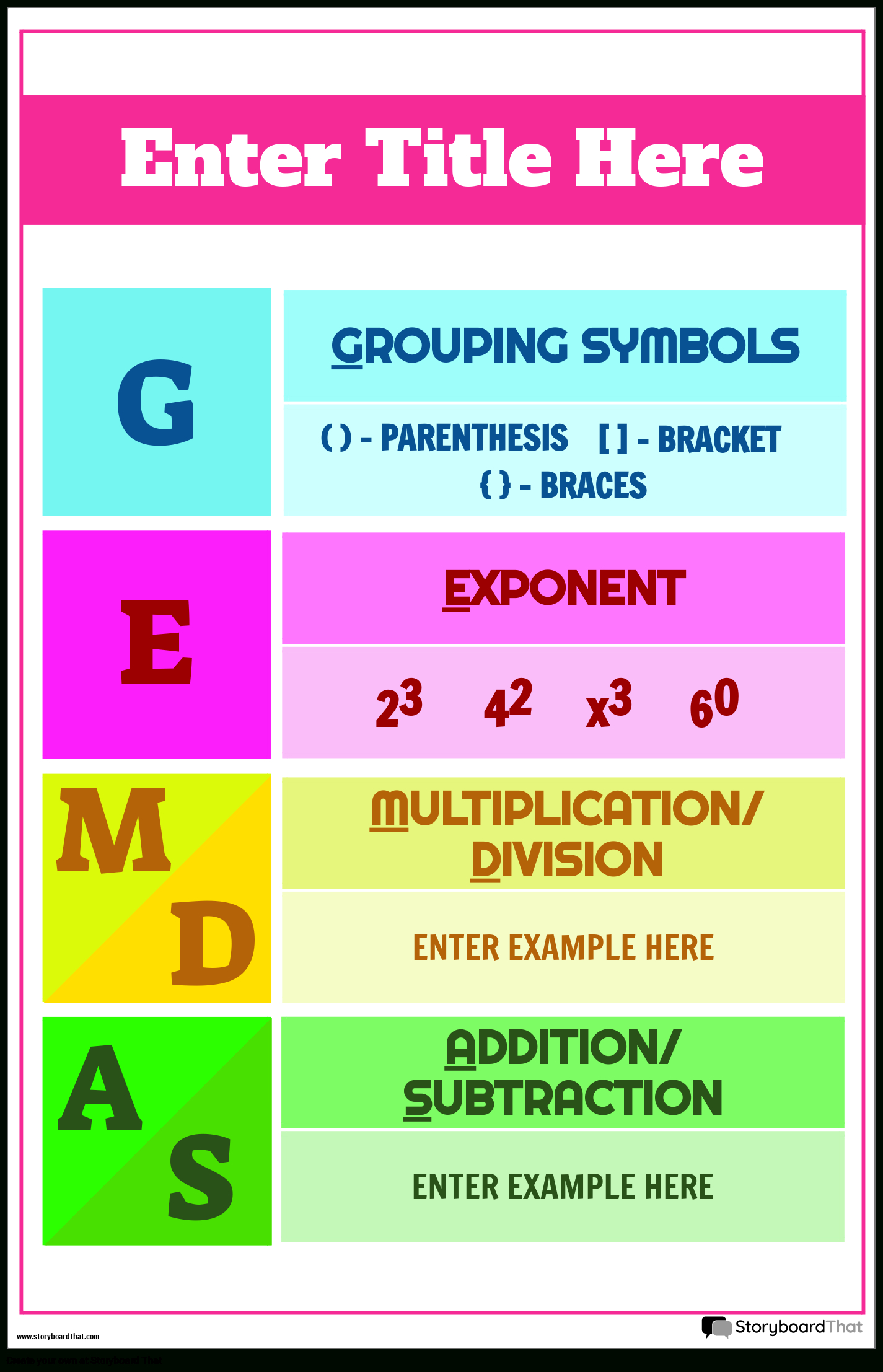 Create Pemdas Posters With Storyboard That with regard to Order of Operations Games Printable