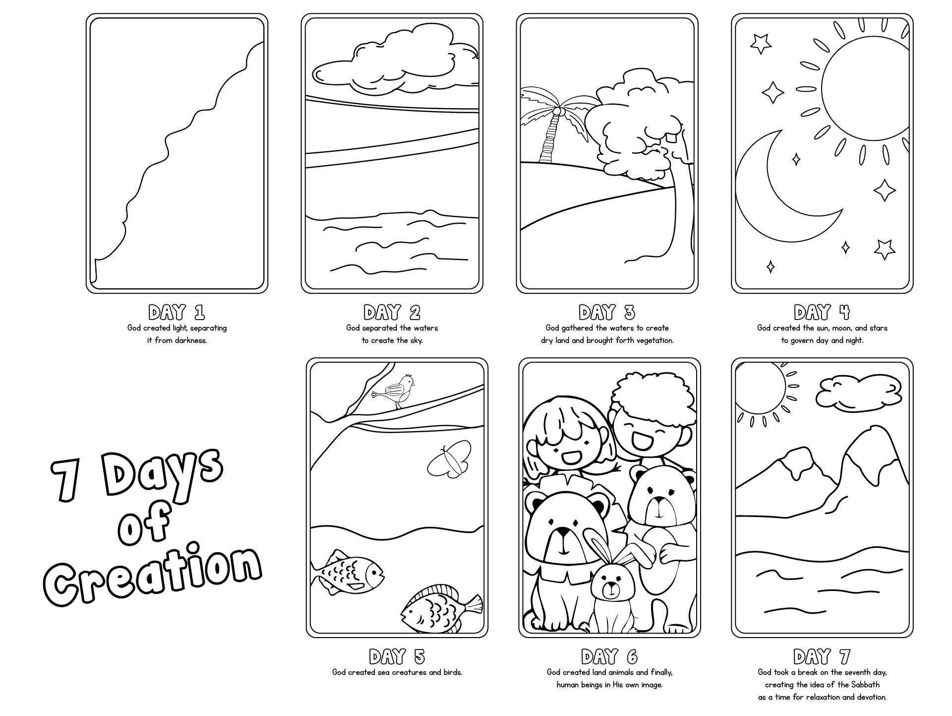 Creation Coloring Pages Printables Free with regard to 7 Day Days of Creation Printables
