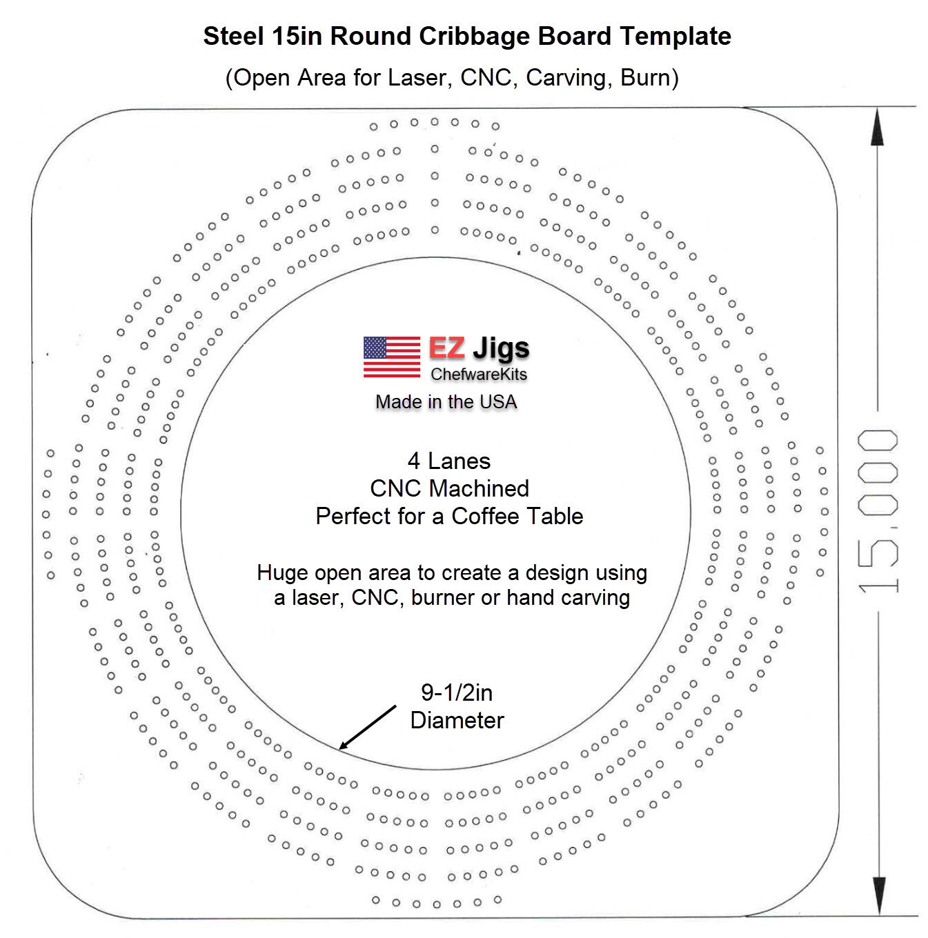 Cribbage Template Steel 15In Round (Wood Working) Made In Usa inside Free Printable Round Cribbage Board Template