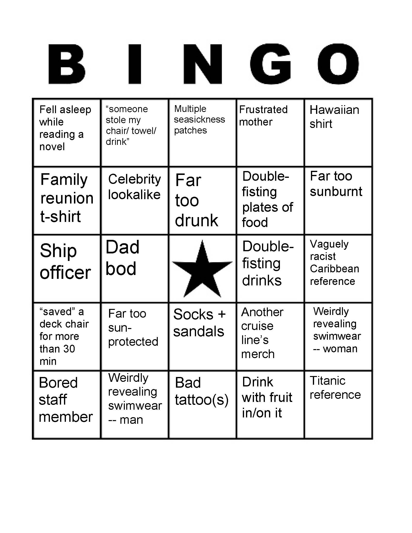 Cruise Bingo Card : R/Cruise within On Patrol Bingo Card Generator