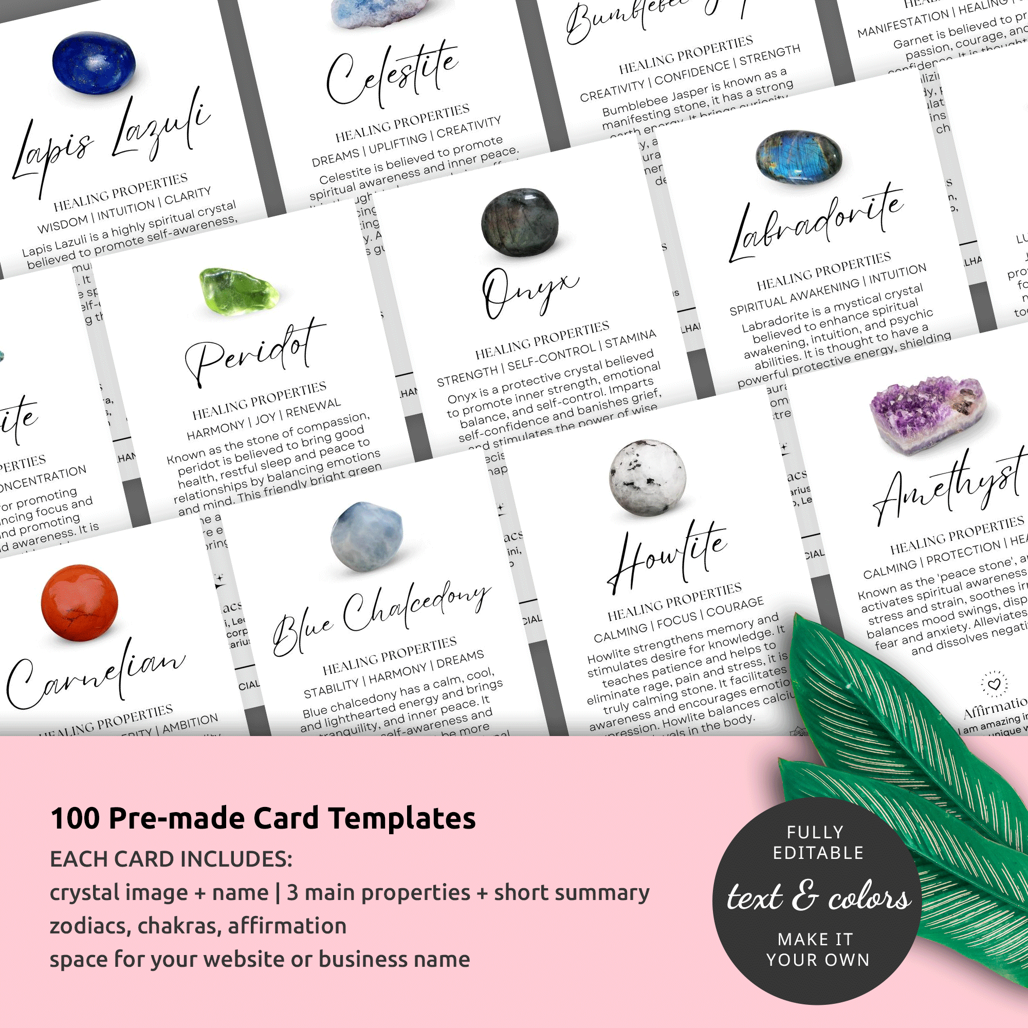 Crystals Healing Properties Canva Template: Affirmation Cards within Printable Free Printable Crystal Meaning Cards