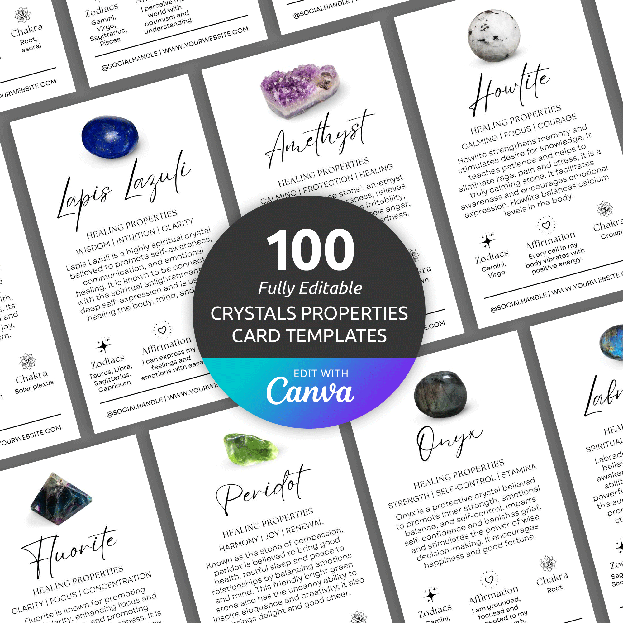 Crystals Healing Properties Canva Template: Affirmation Cards within Printable Free Printable Crystal Meaning Cards