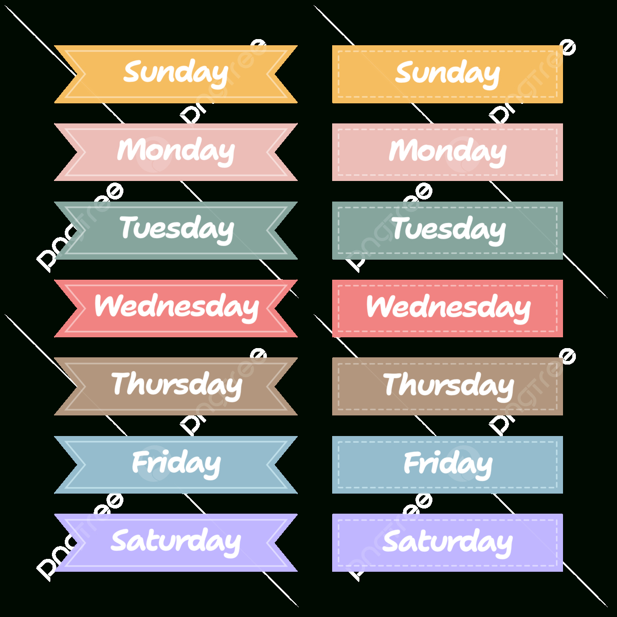 Days Of The Week Label Element Collection Vector, Days Of The Week for Days of the Week Labels Free Printable