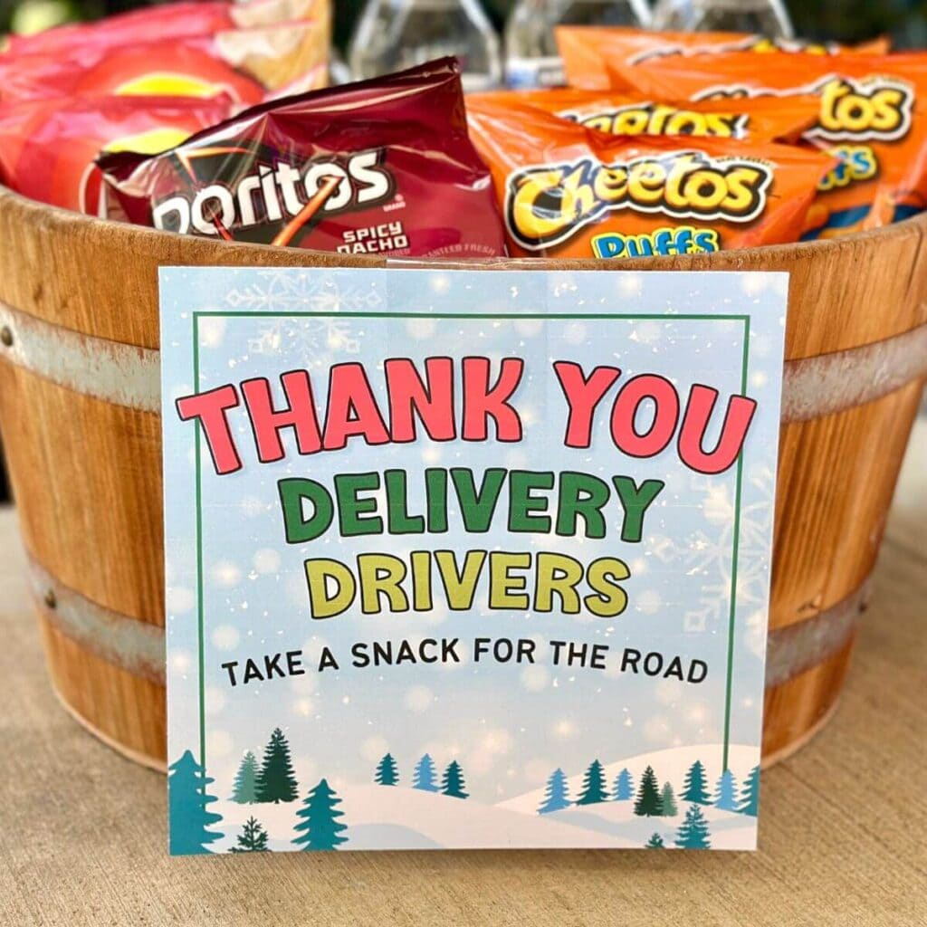 Delivery Driver Snack Sign - Free Printable For A Snack Basket! with Delivery Driver Treat Sign Free Printable