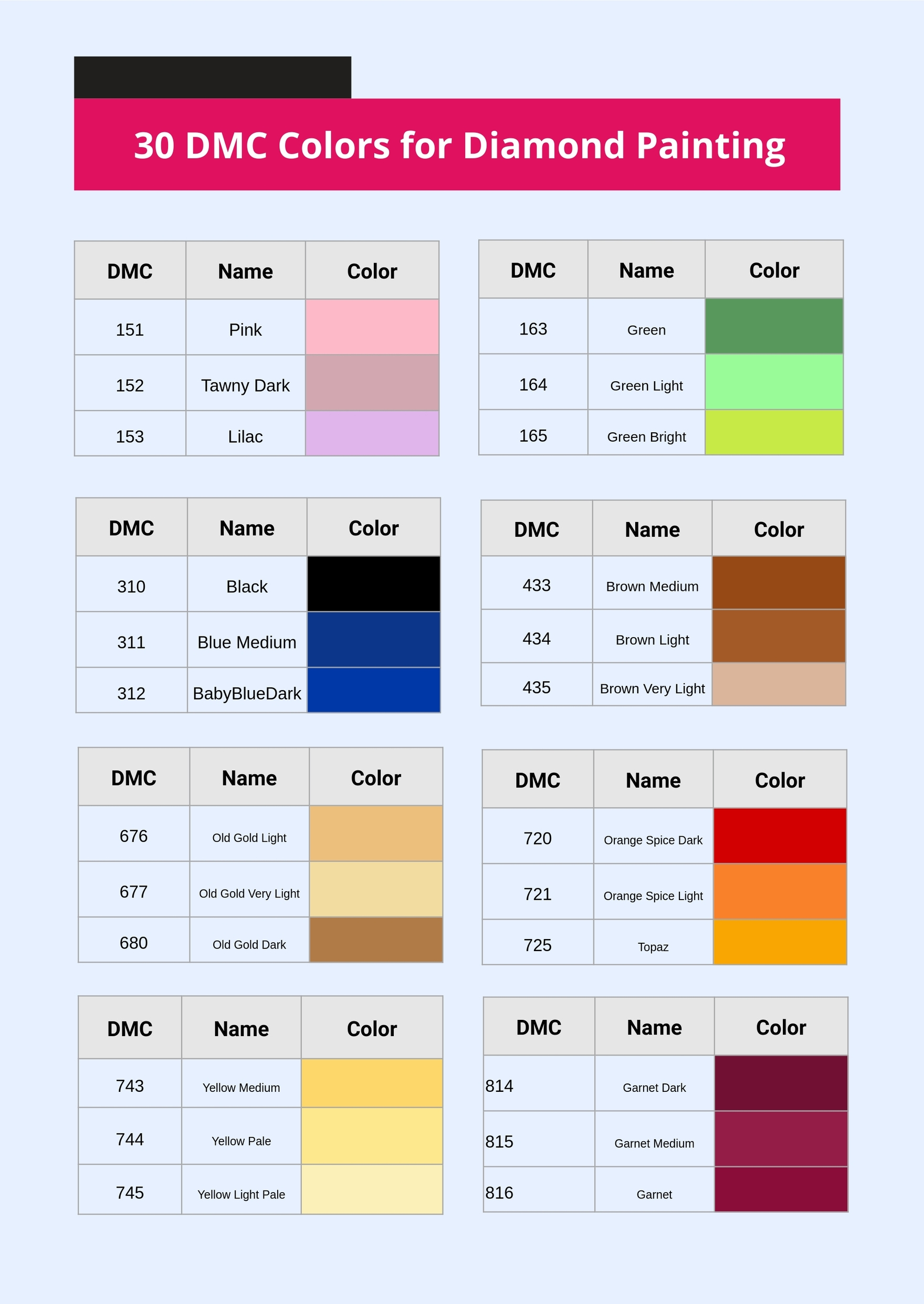 Diamond Painting Dmc Color Chart In Illustrator, Pdf - Download within Free Printable Color Dmc Diamond Painting Dmc Chart
