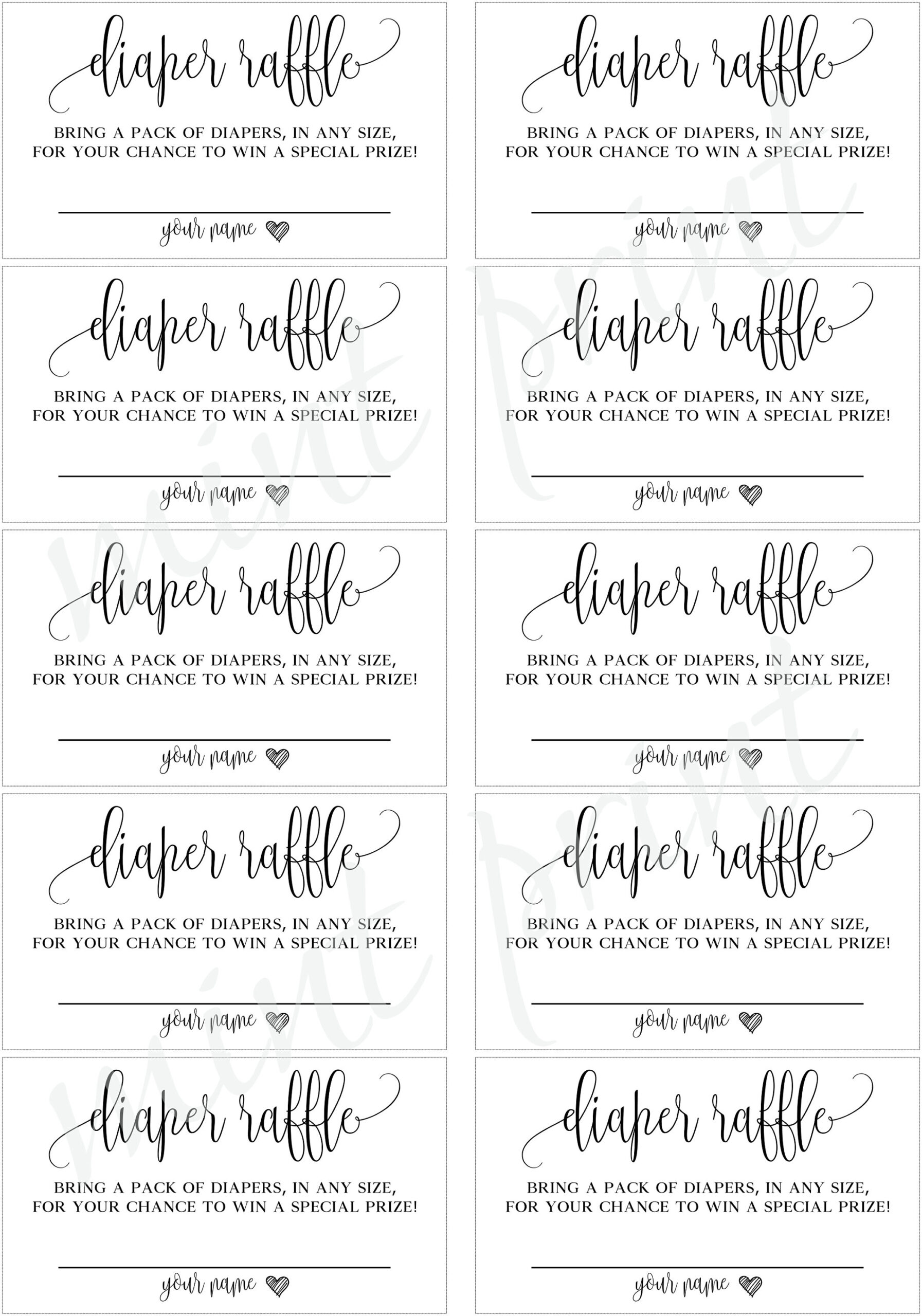 Diaper Raffle Ticket For Baby Shower Invitations, Diaper Raffle with Diaper Raffle Template Free Printable