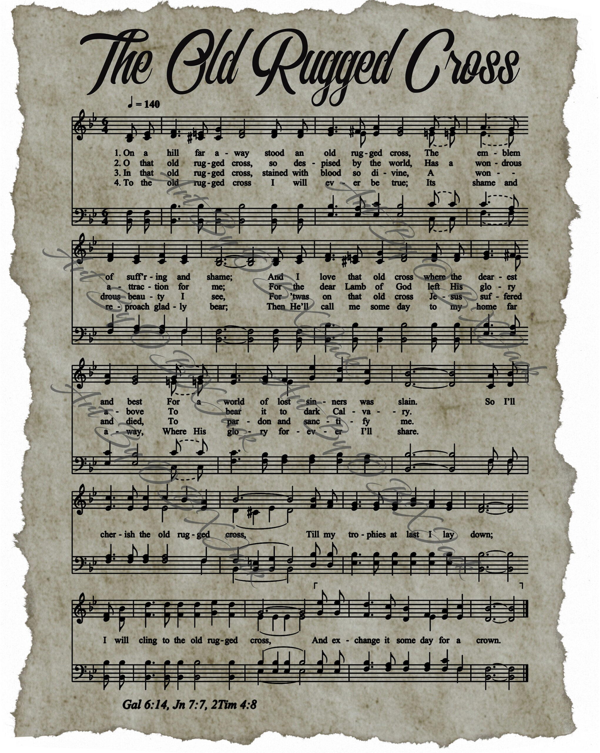 Digital File - Christian Hymn Sheet Music - The Old Rugged Cross intended for Free Printable Vintage Old Rugged Cross Sheet Music