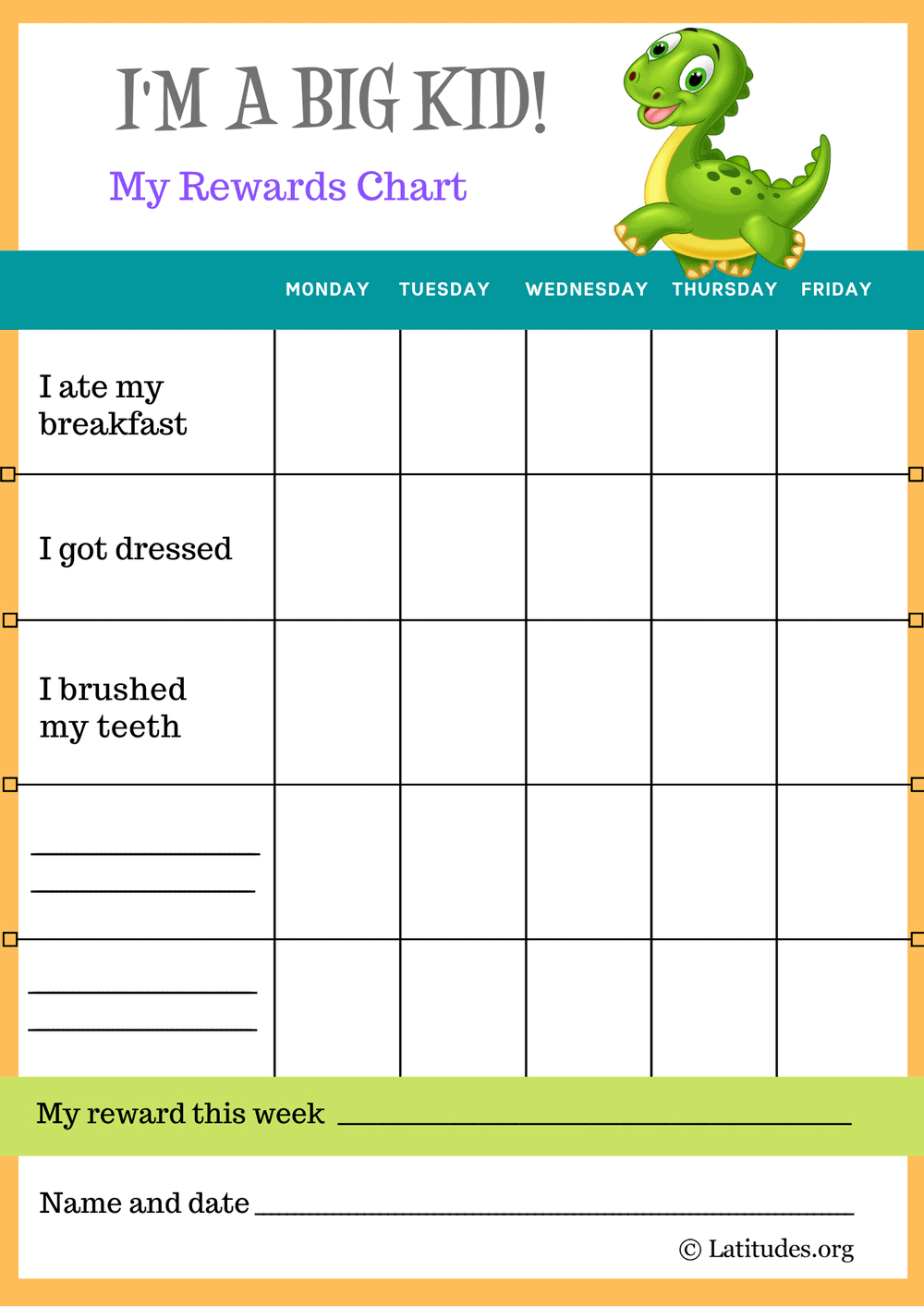 Dinosaur I&amp;#039;M A Big Kid Self-Care Reward Chart - Acn Latitudes with regard to Dinosaur Reward Chart Free Printable
