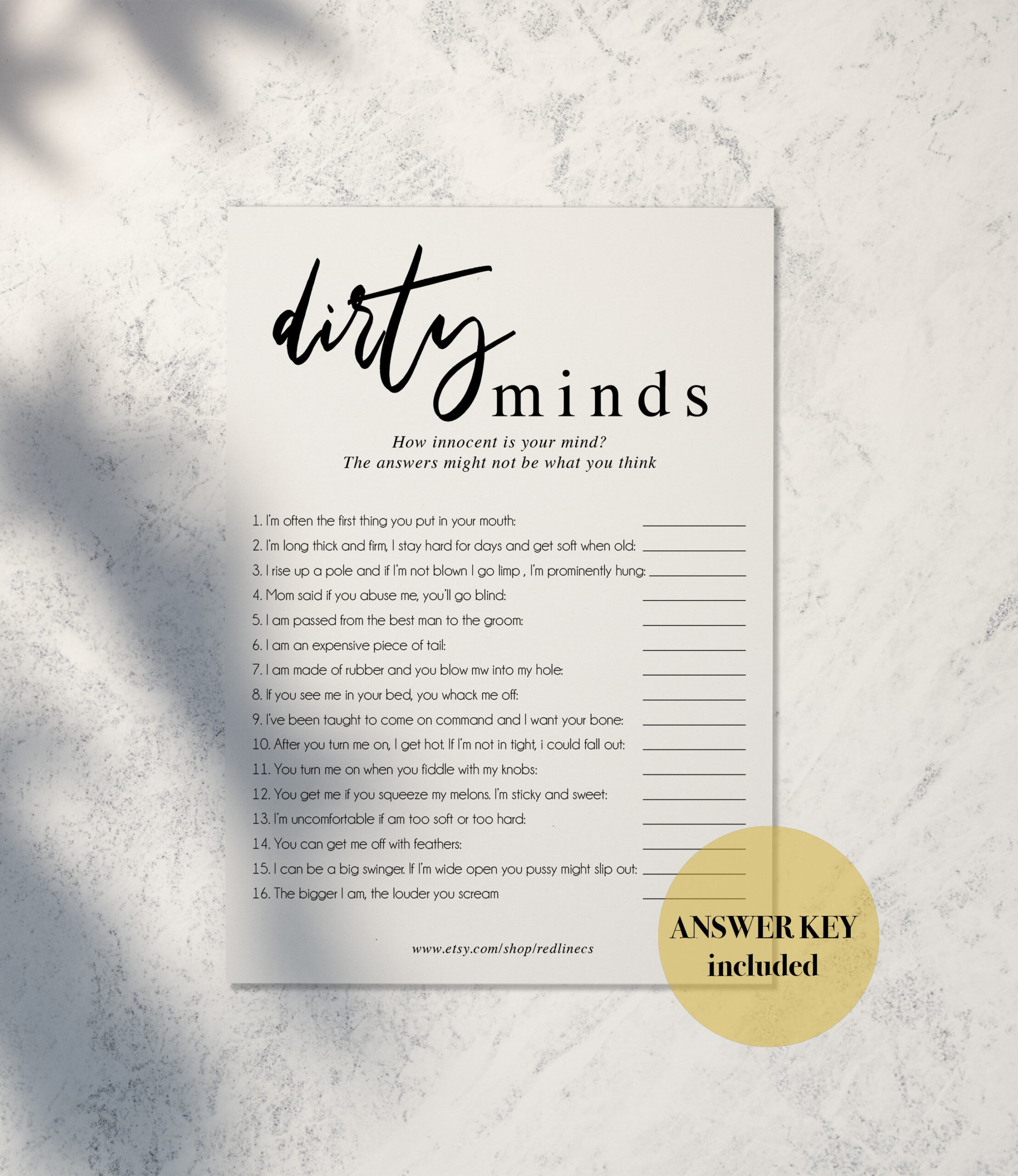 Dirty Minds Game Printable, Funny Bachelorette Party Game, Hen Party Printable, Instant Download And Print Pdf throughout Dirty Minds Game Printable Free