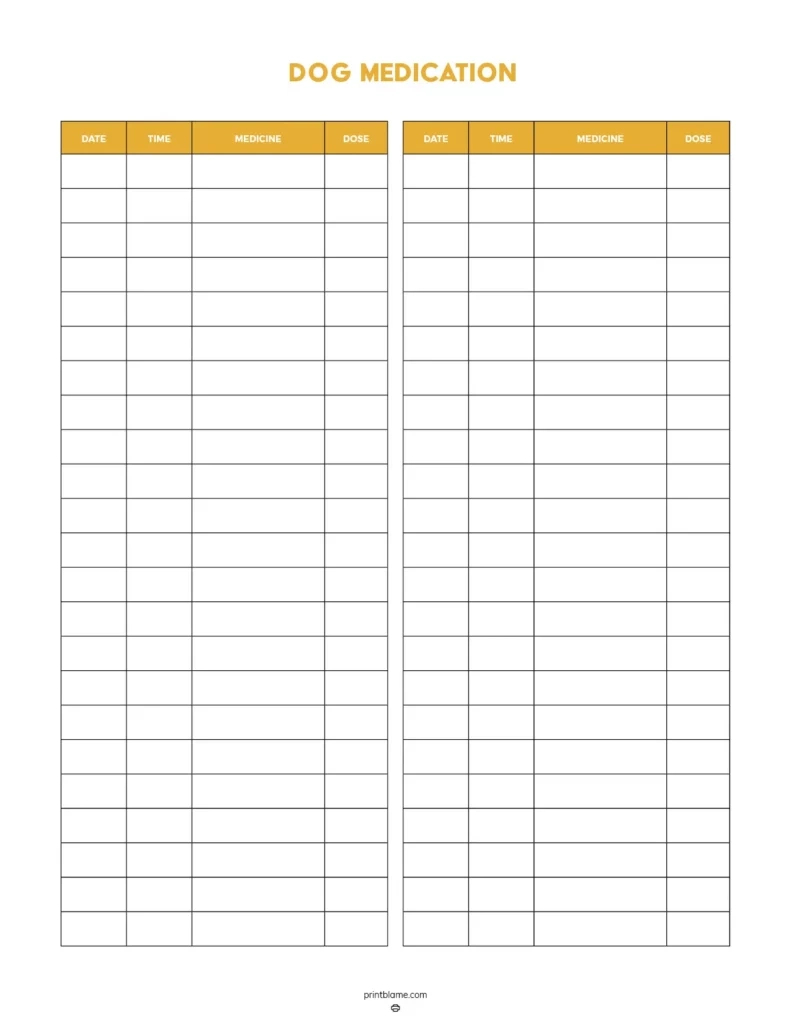 Dog Medication Logs Pdf - Free Puppy Medicine Trackers regarding Free Printable Pet Medication Chart