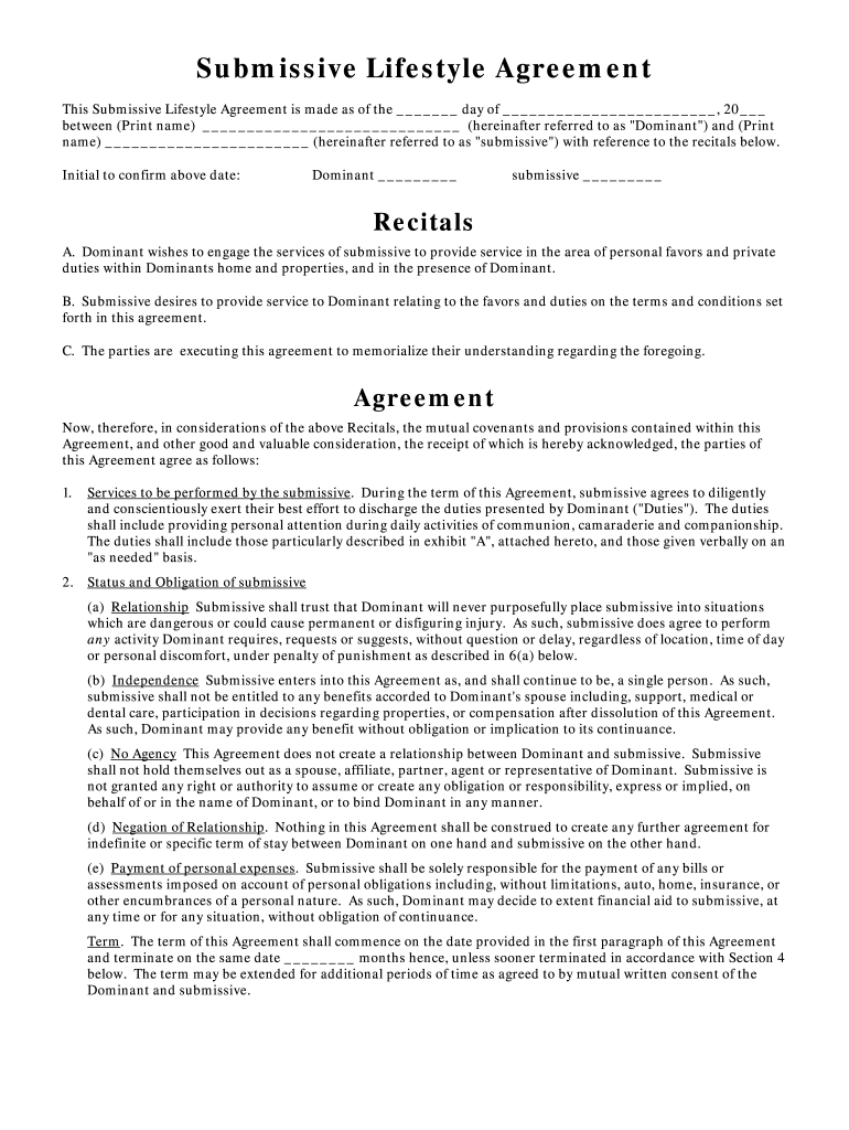 Dom Sub Contract Example - Fill Online, Printable, Fillable, Blank in Free Fifty Shades Of Grey Printable Contract