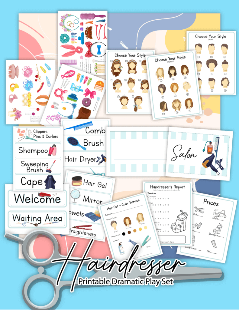 Download Free Preschool Pretend Play Hairdresser Printable Bundle intended for Hair Salon Dramatic Play Free Printables